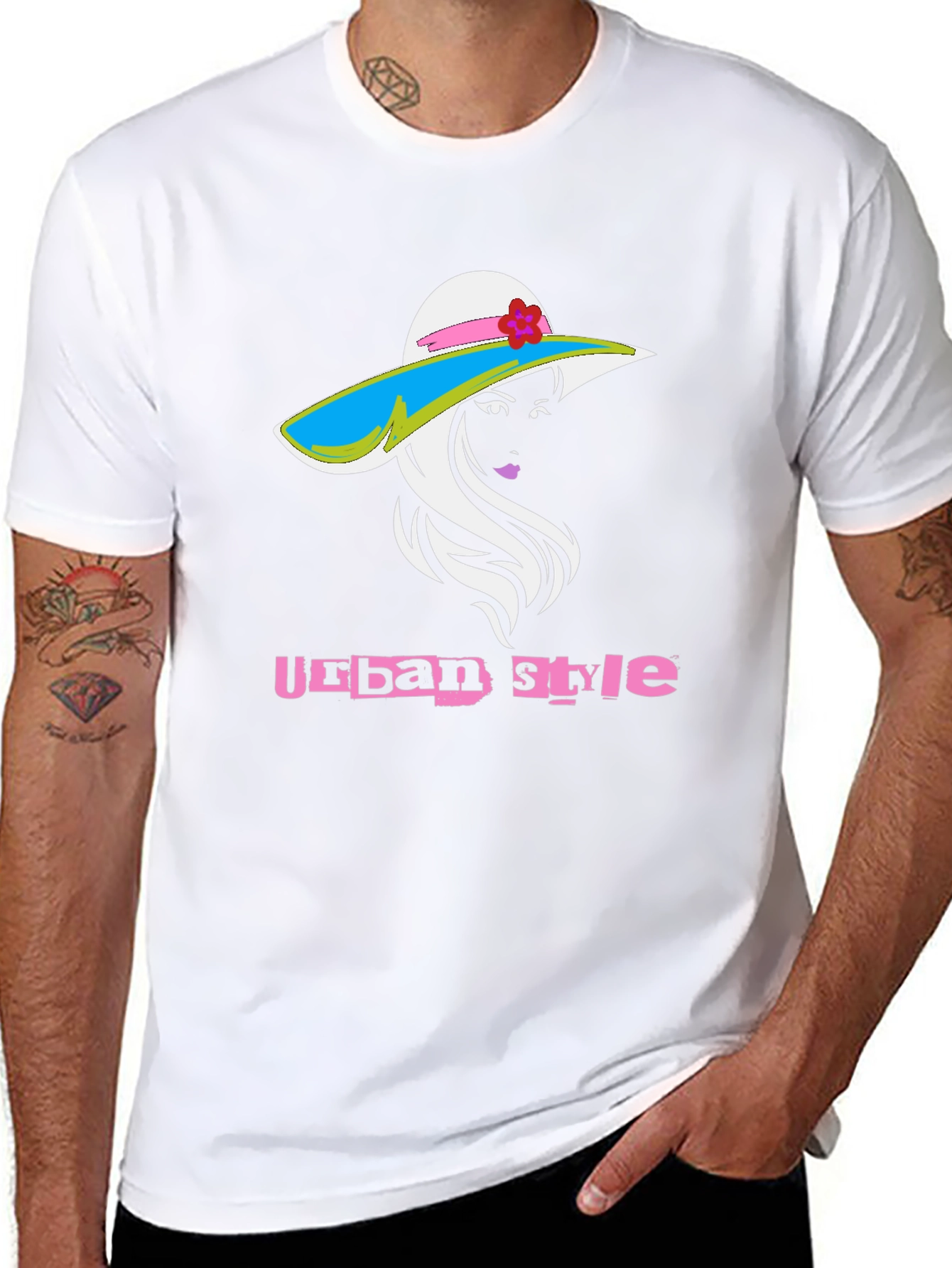 Urban Style Graphic Tee - Fashionable Womens Hat Design
