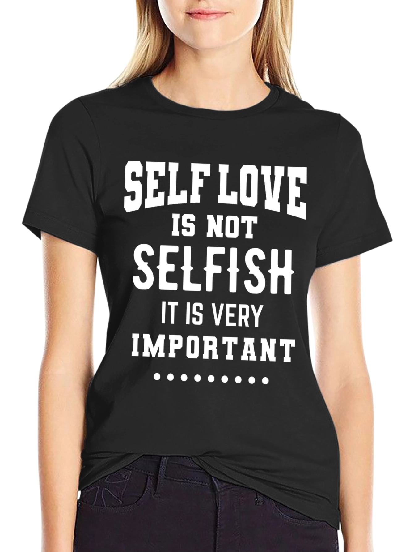 Self Love Slogan T-Shirt - Black Cotton Blend