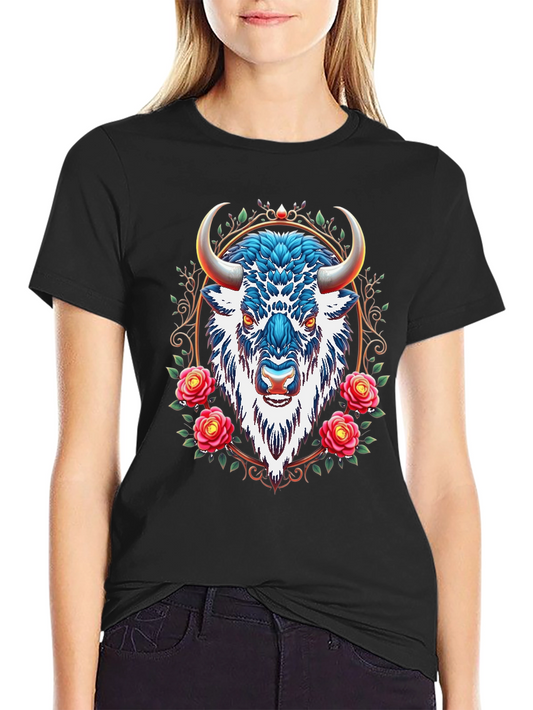 Buffalo Rose Graphic Tee - Cool Animal Design