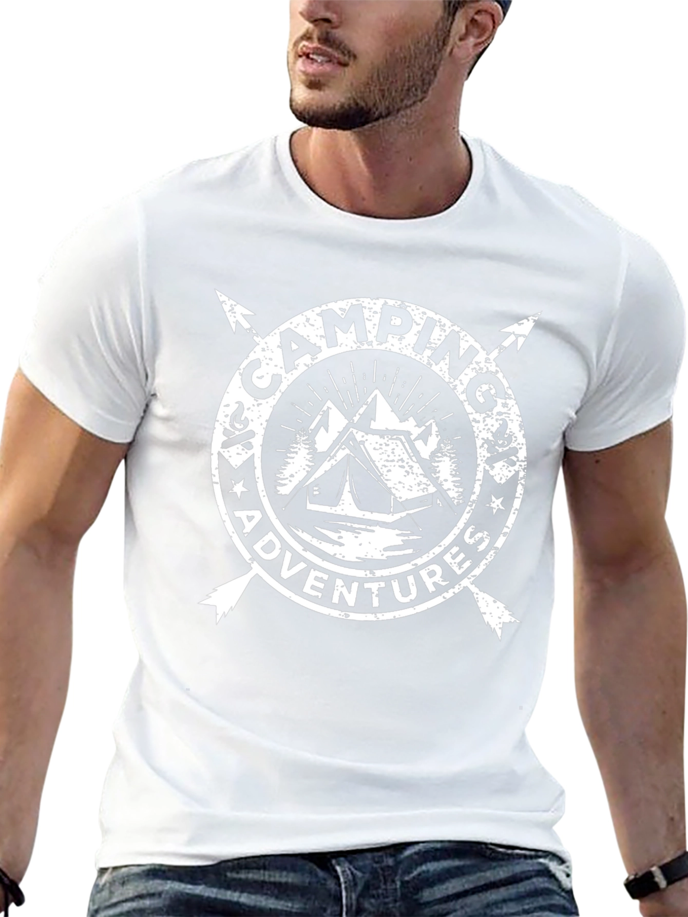 Camping Adventures Graphic Tee - Black Crew Neck T-Shirt