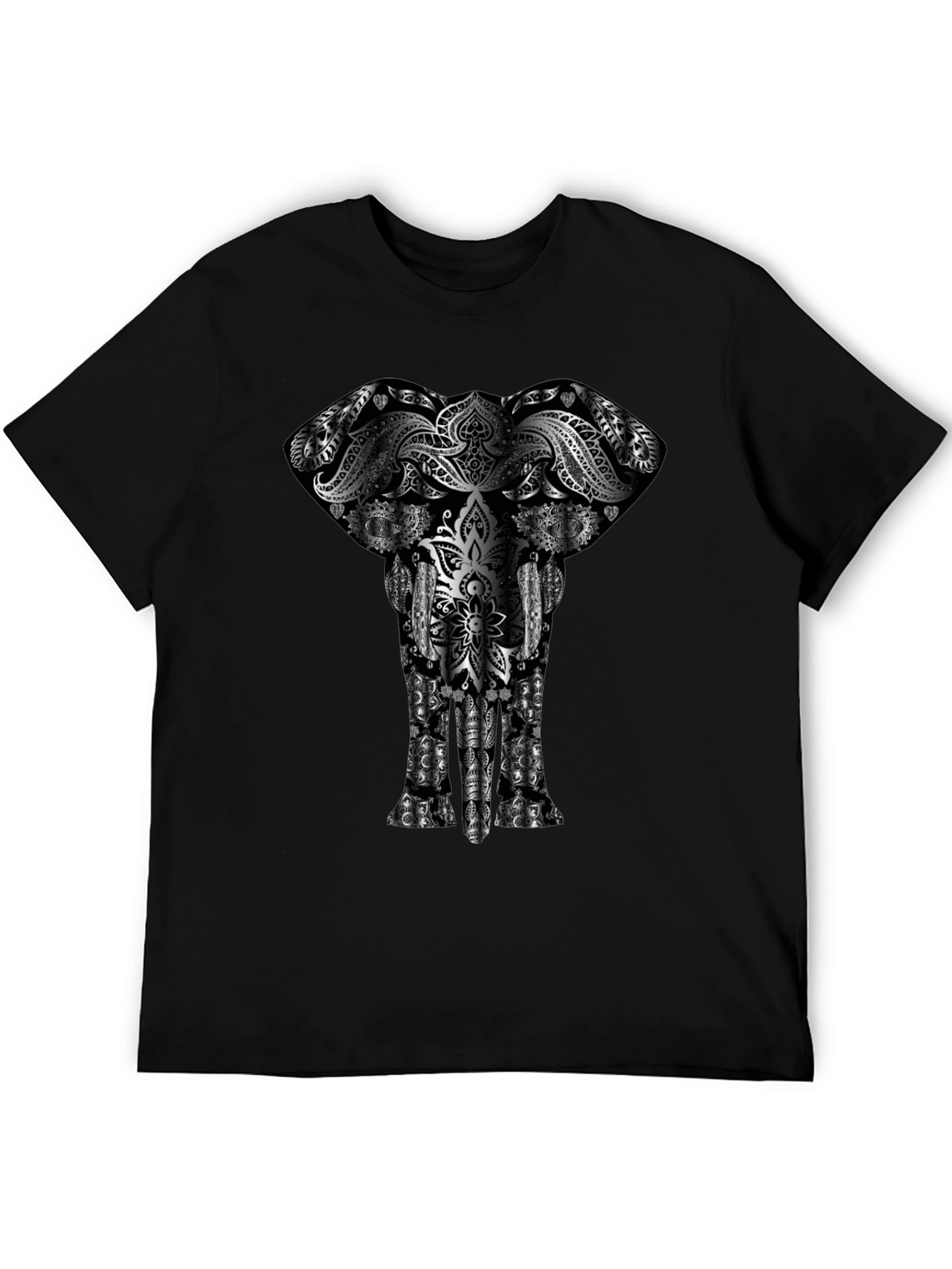 Elephant Mandala Graphic Print Black T-Shirt