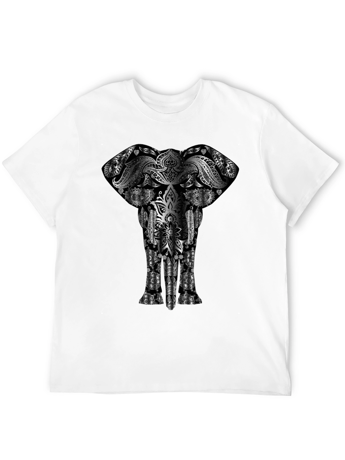 Elephant Mandala Graphic Print Black T-Shirt
