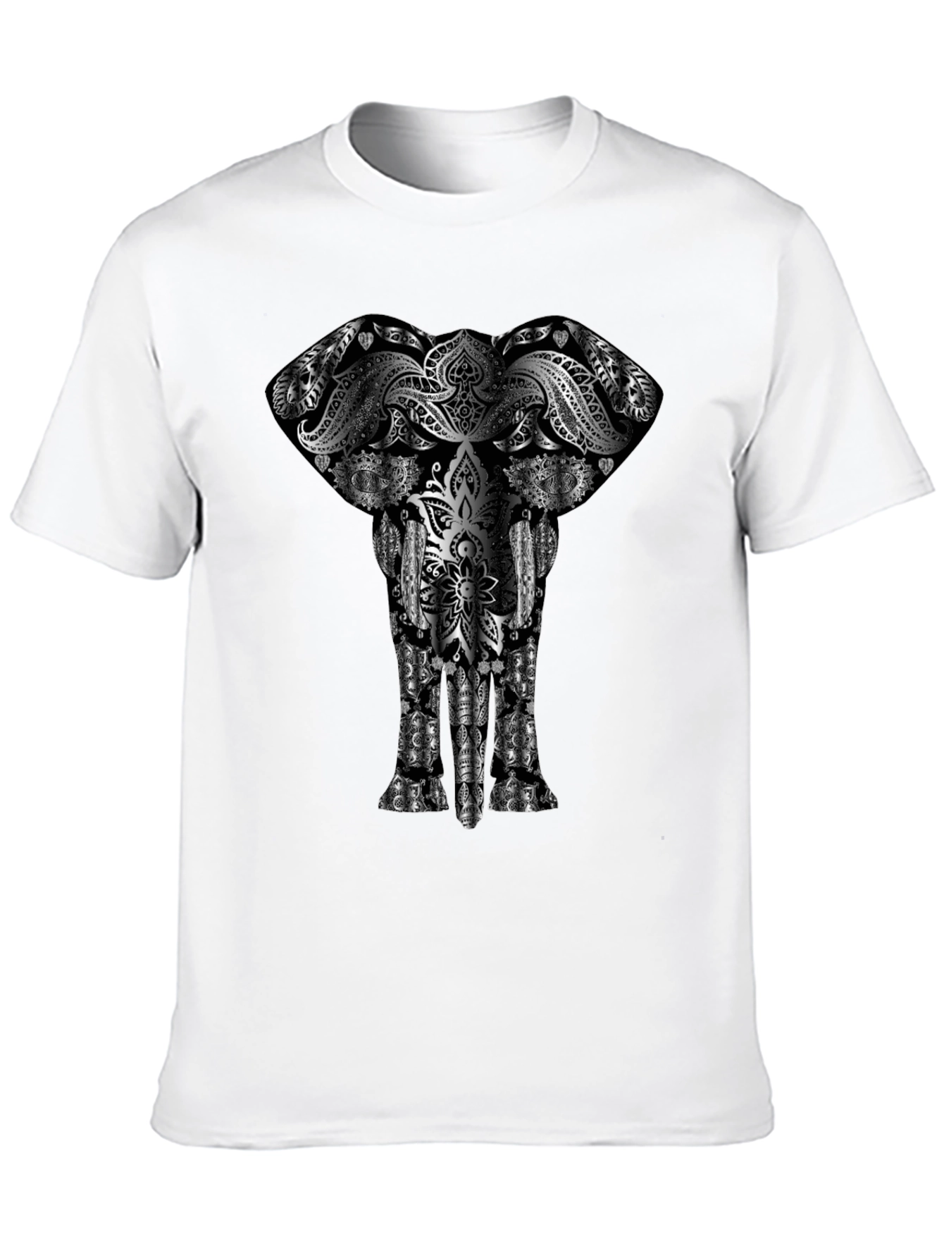Elephant Mandala Graphic Print Black T-Shirt