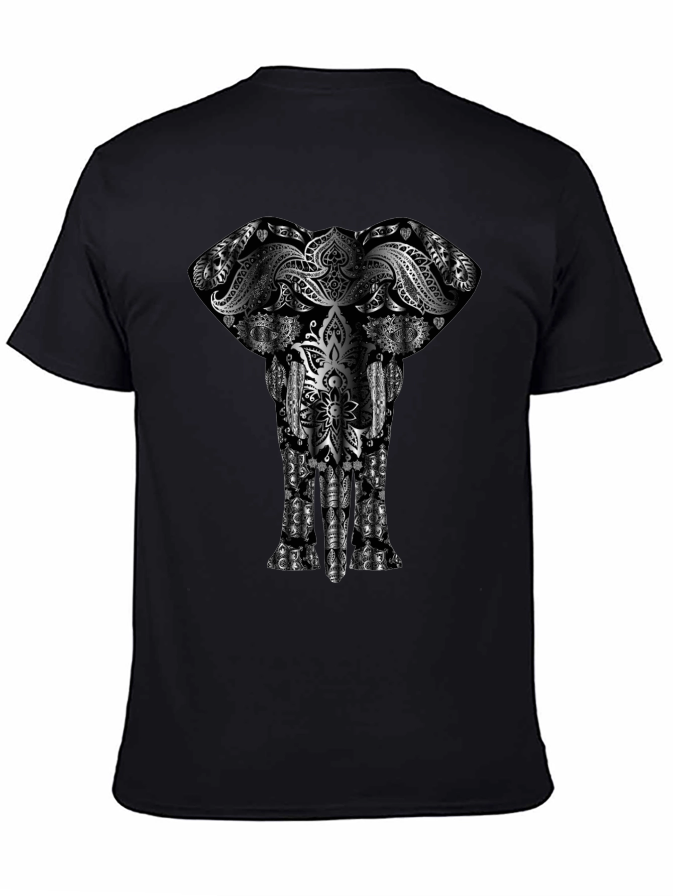 Elephant Mandala Graphic Print Black T-Shirt