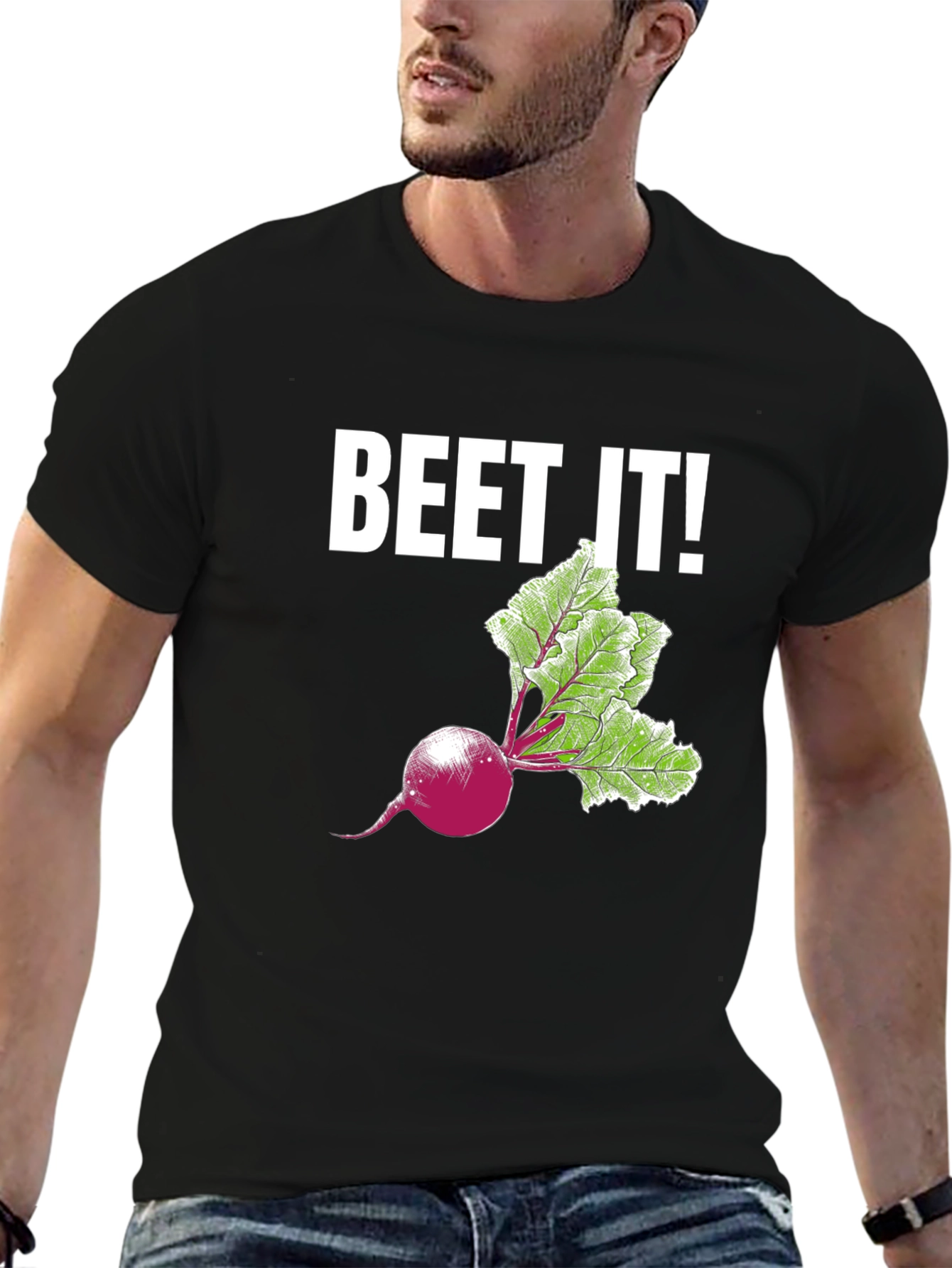 Beet It! Graphic Print T-Shirt - Black Casual Tee