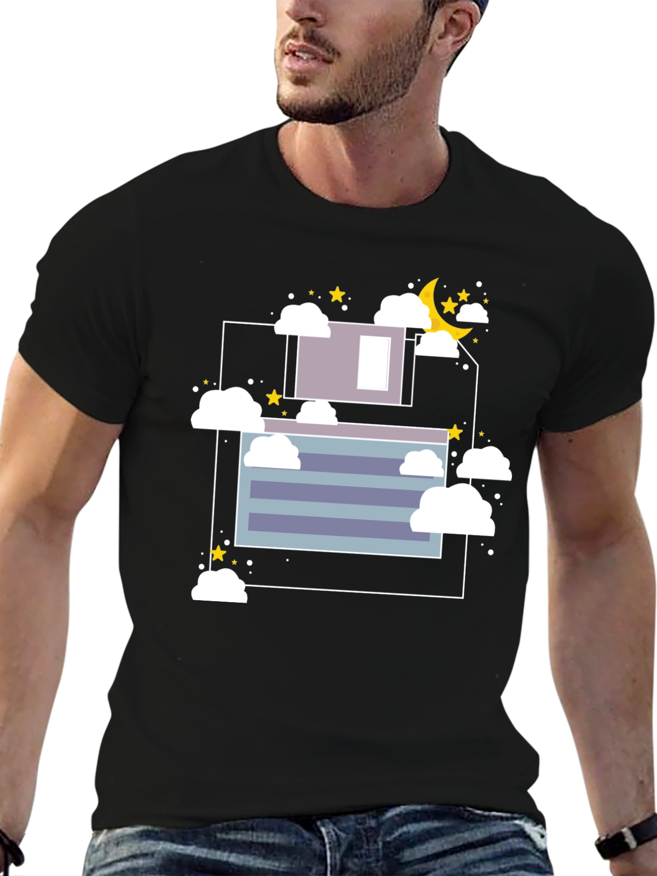 Dreamy Night Graphic Tee - Black Cotton T-Shirt
