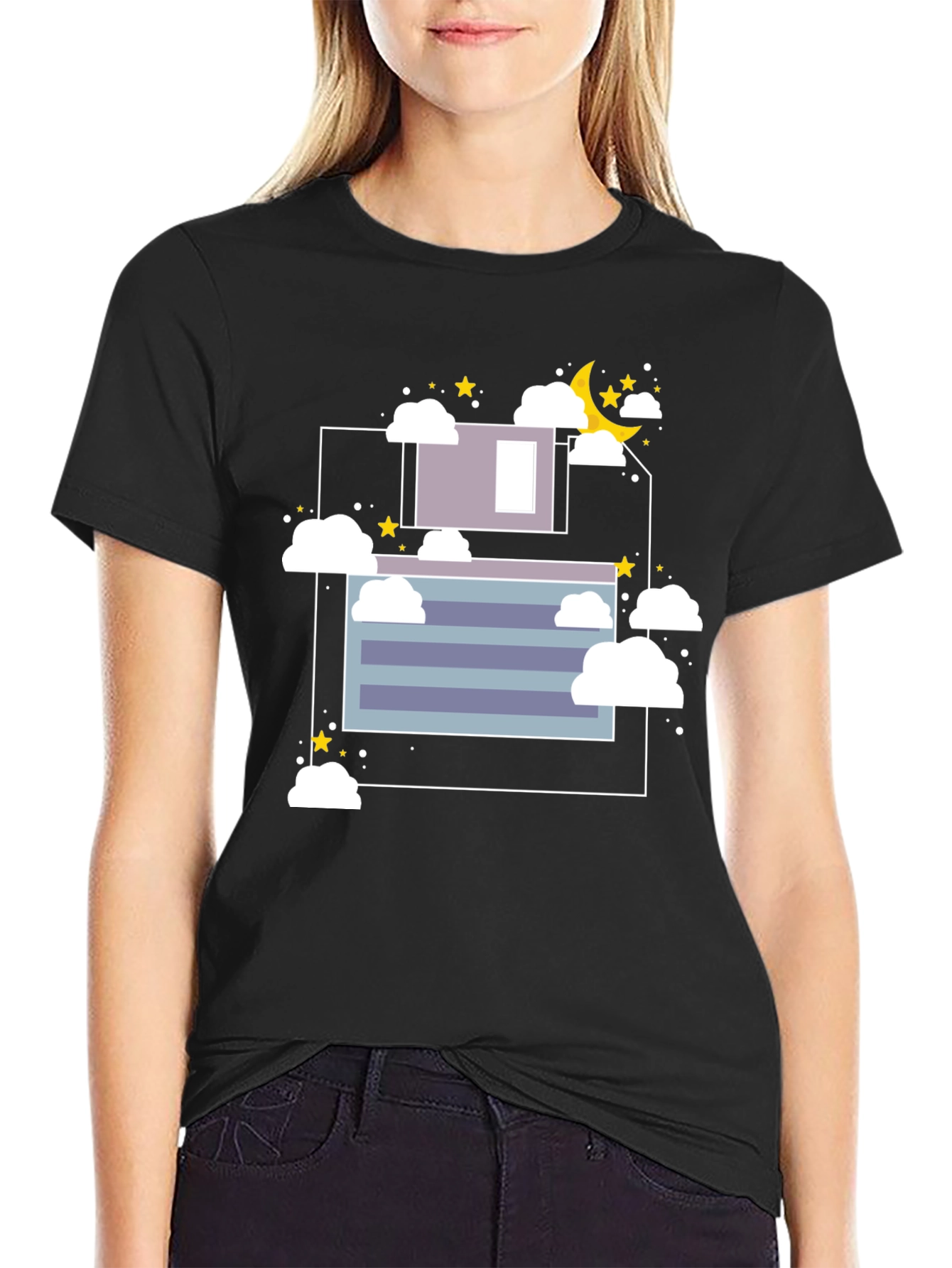 Dreamy Night Graphic Tee - Black Cotton T-Shirt