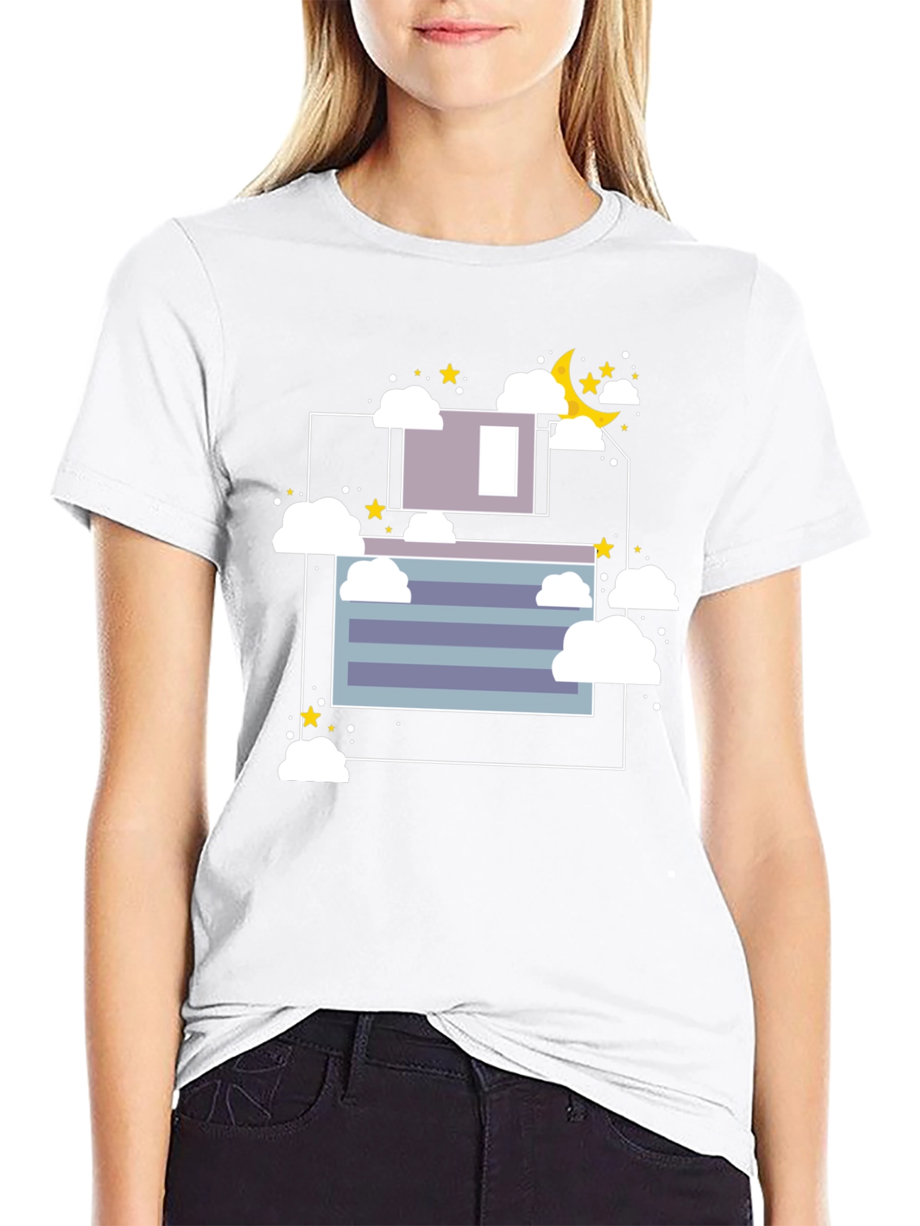 Dreamy Night Graphic Tee - Black Cotton T-Shirt