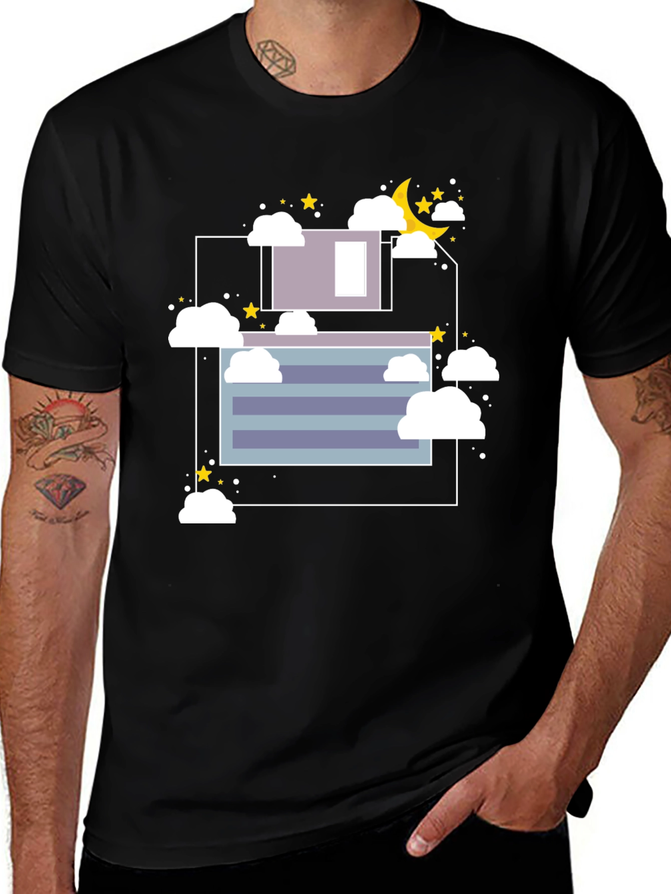 Dreamy Night Graphic Tee - Black Cotton T-Shirt