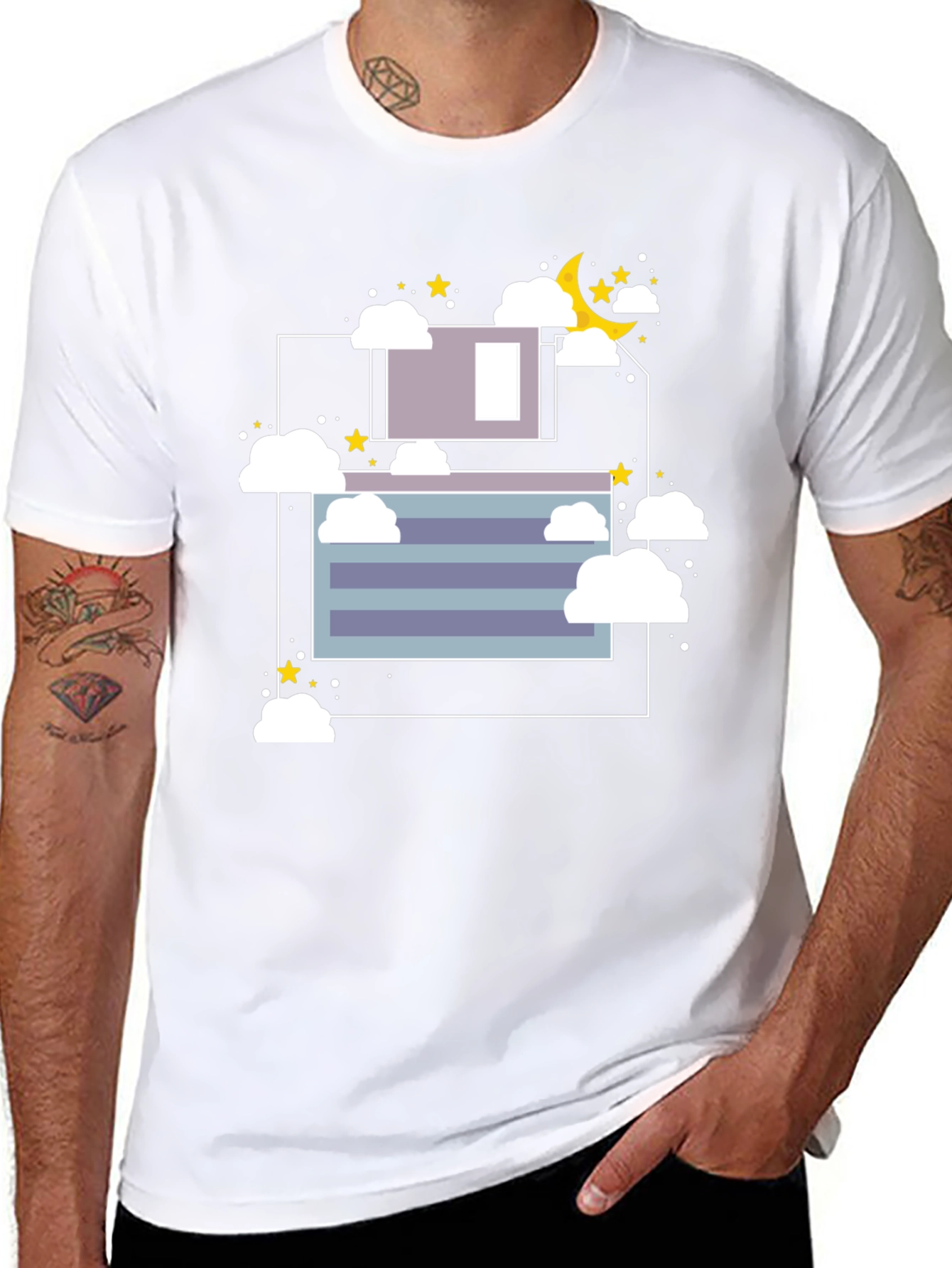 Dreamy Night Graphic Tee - Black Cotton T-Shirt