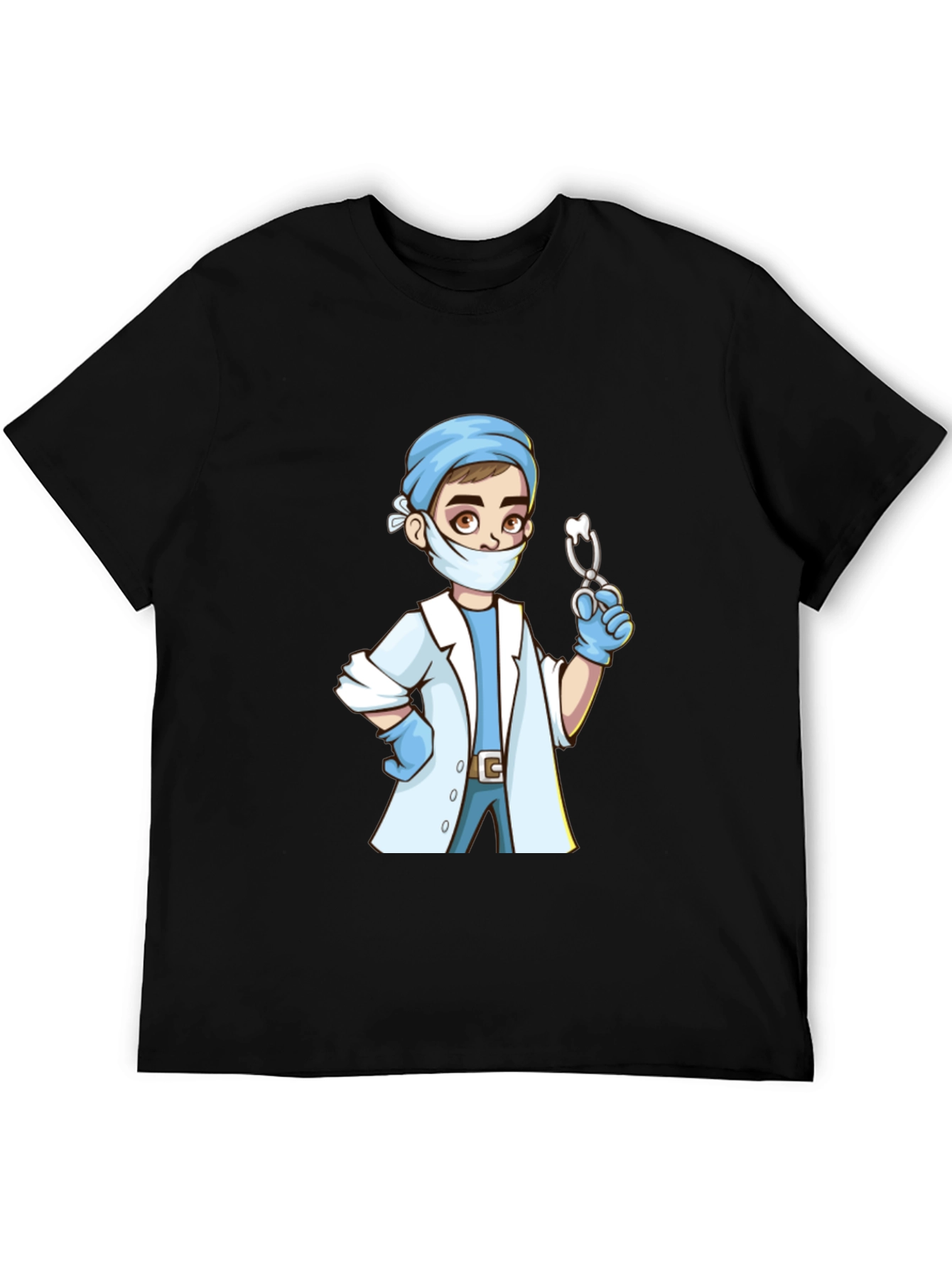 Cartoon Doctor Graphic Print Black T-Shirt