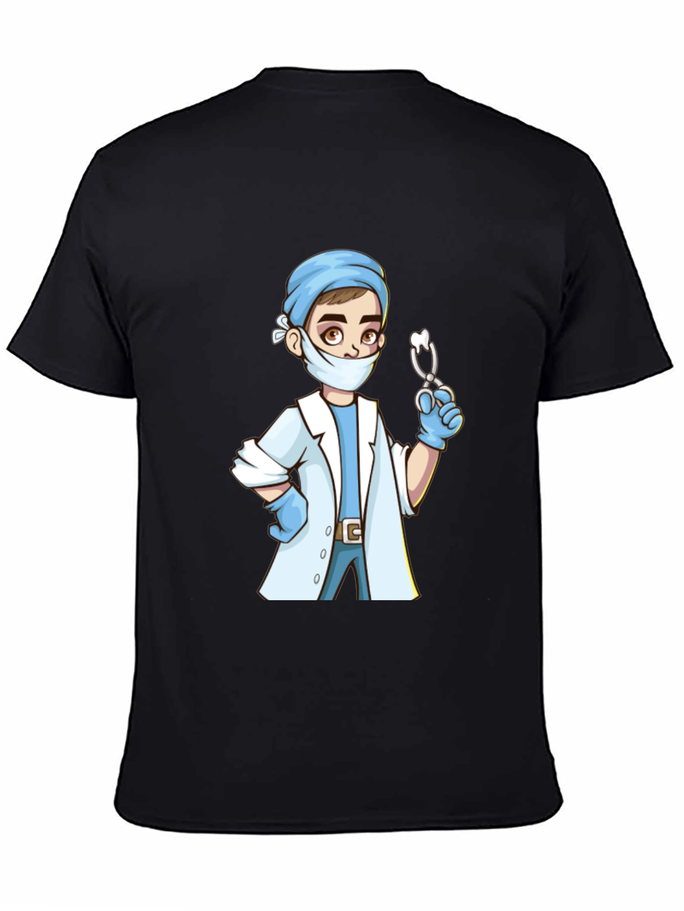 Cartoon Doctor Graphic Print Black T-Shirt