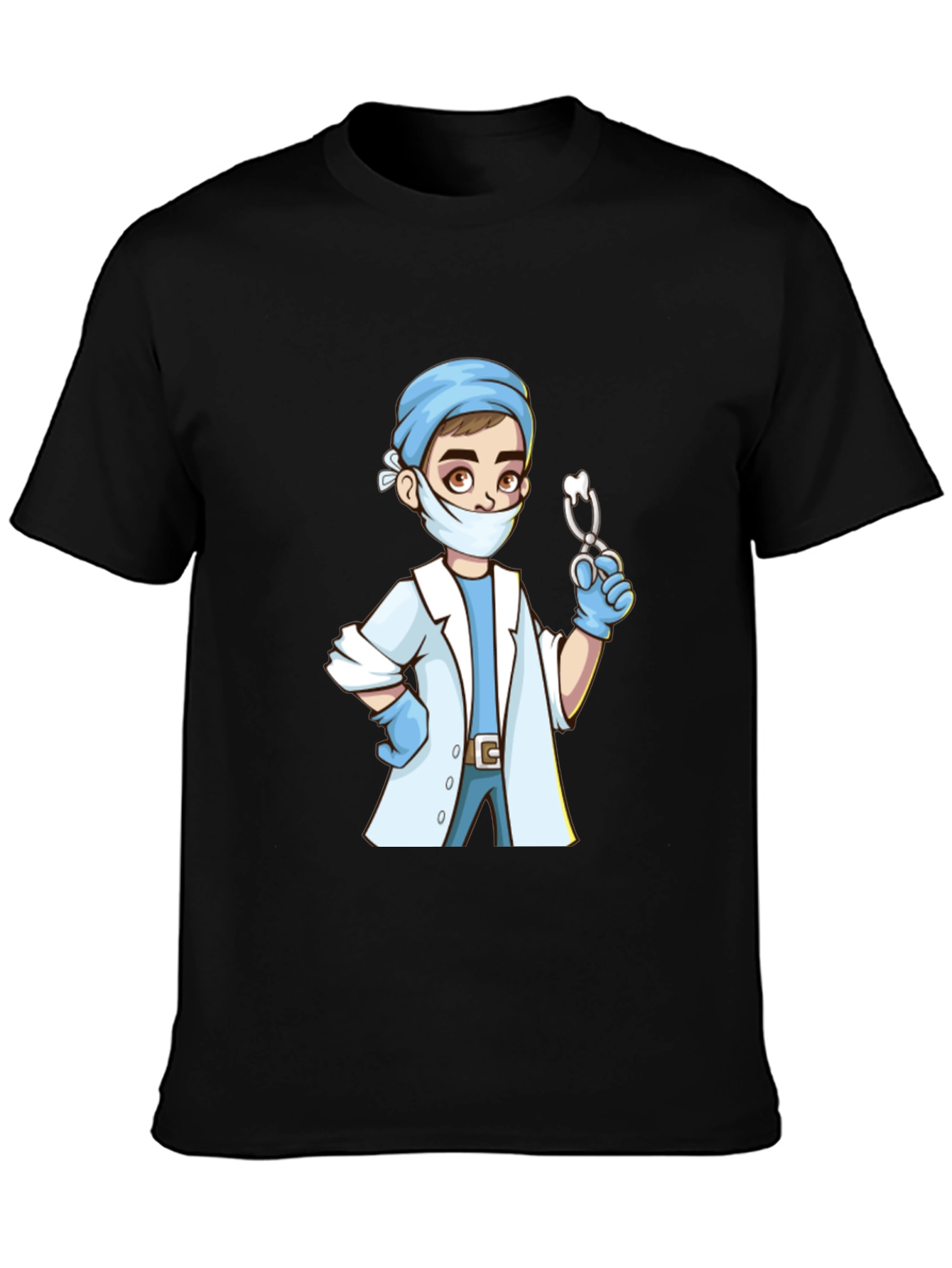 Cartoon Doctor Graphic Print Black T-Shirt