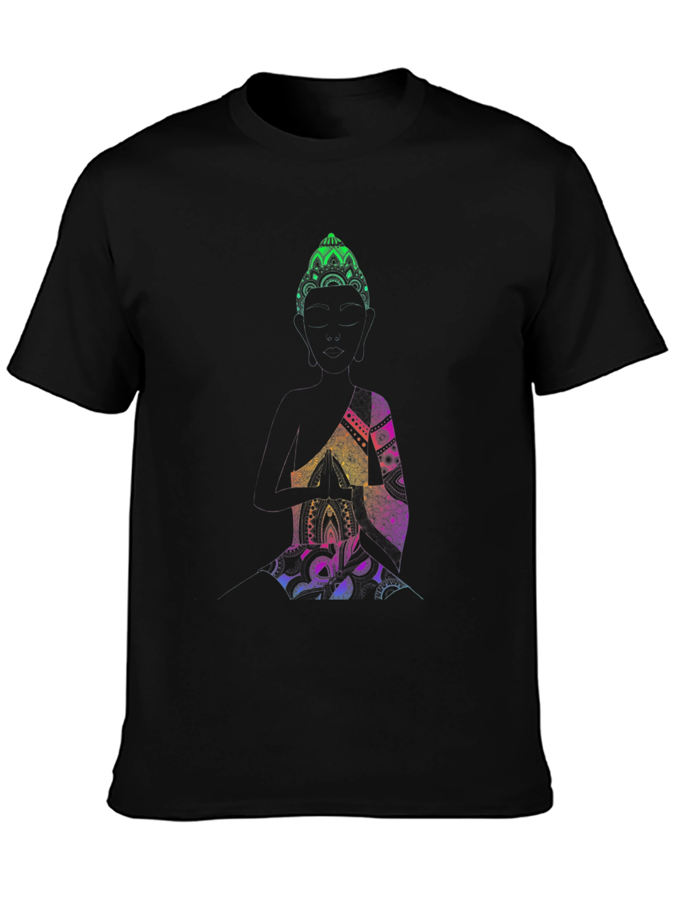Buddha Mandala Graphic Print Black T-Shirt