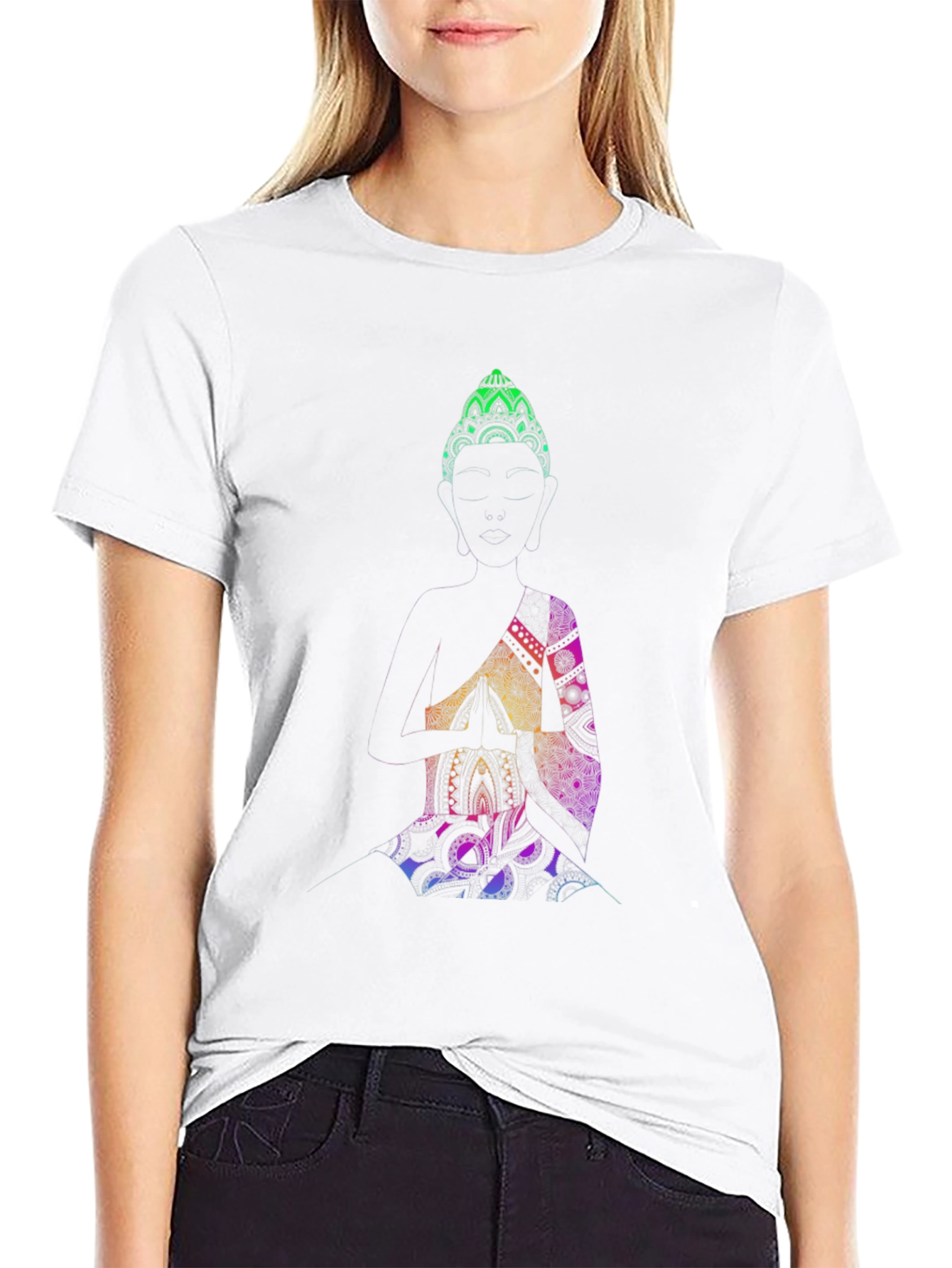 Buddha Mandala Graphic Print Black T-Shirt