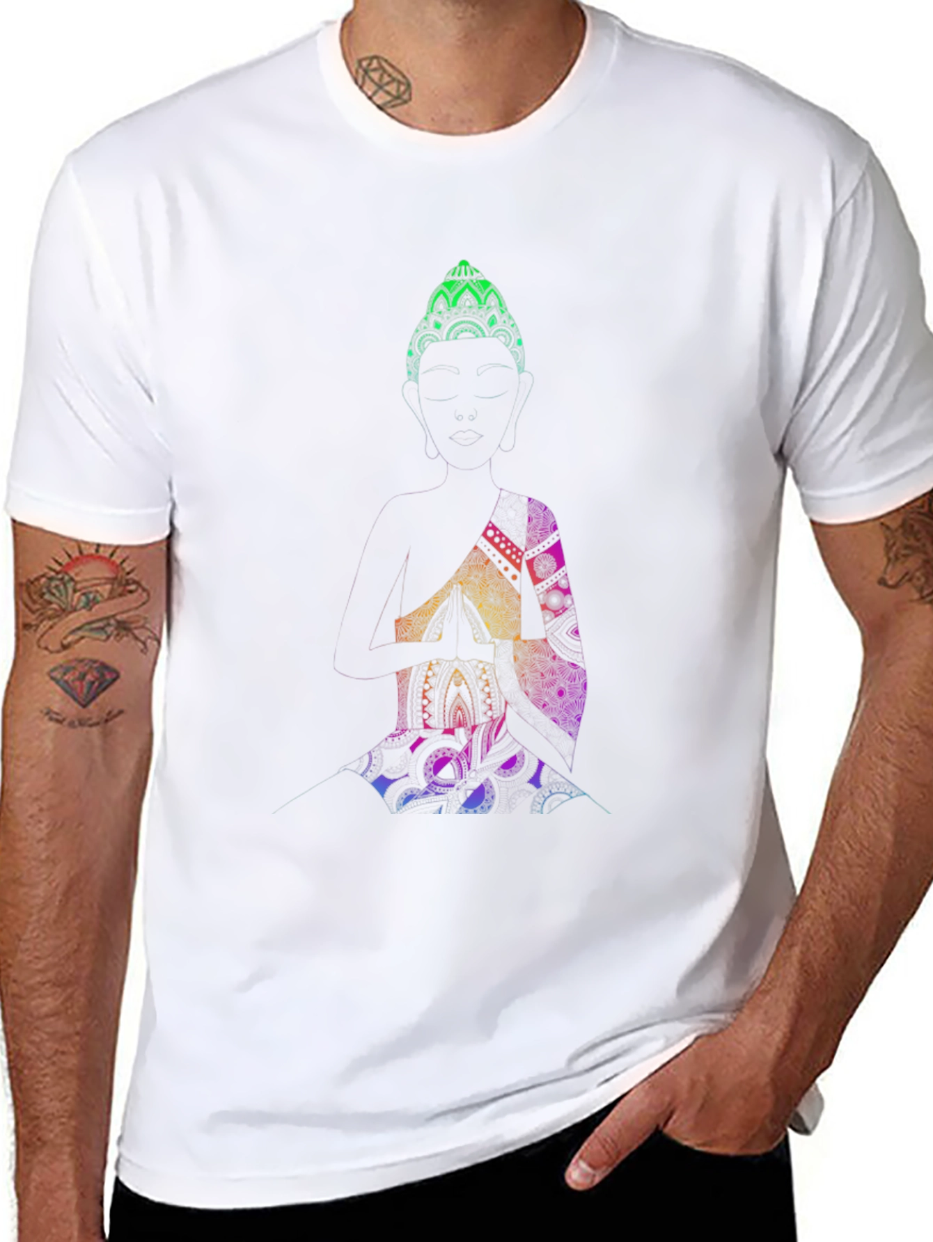 Buddha Mandala Graphic Print Black T-Shirt
