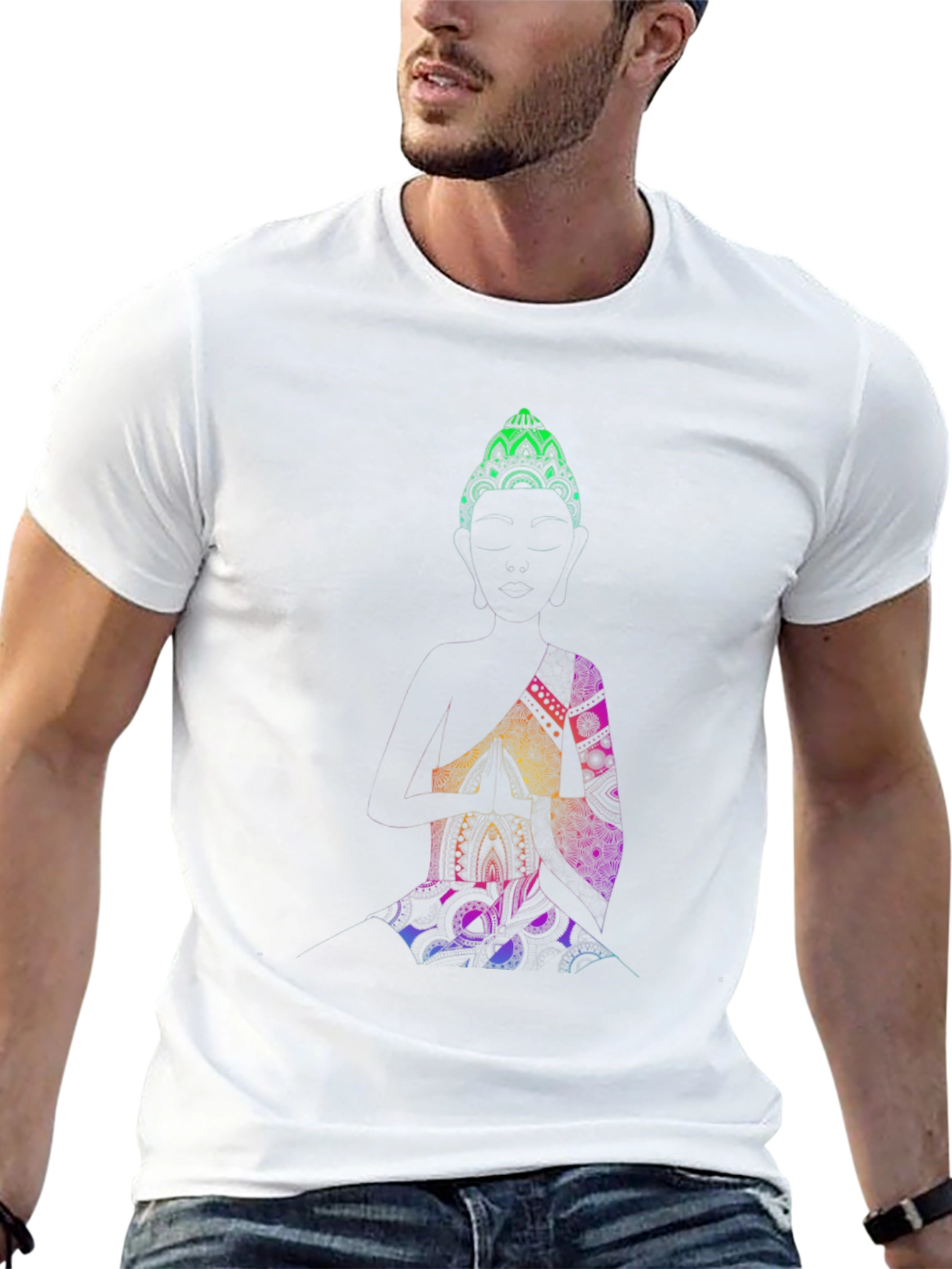 Buddha Mandala Graphic Print Black T-Shirt