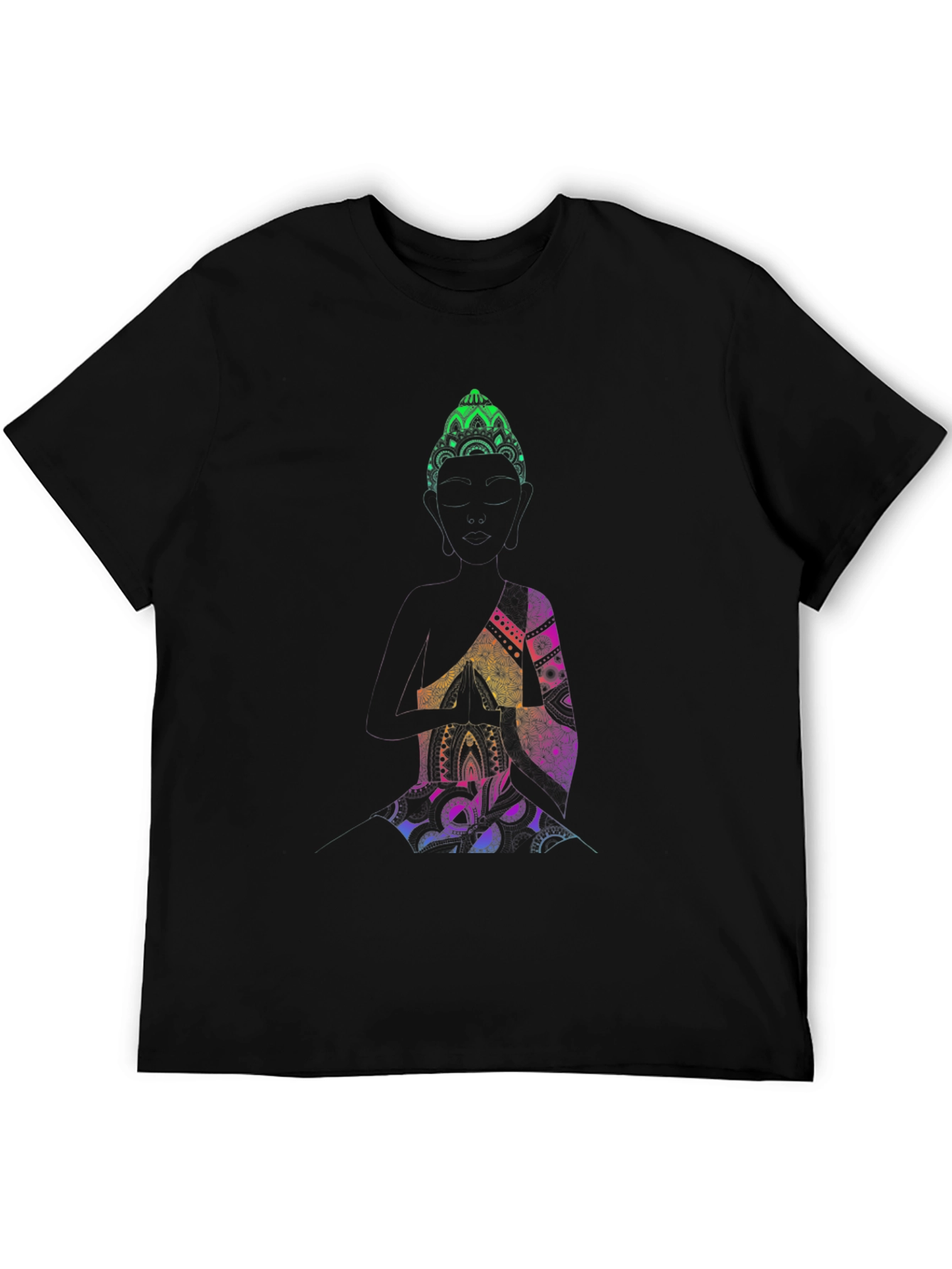 Buddha Mandala Graphic Print Black T-Shirt