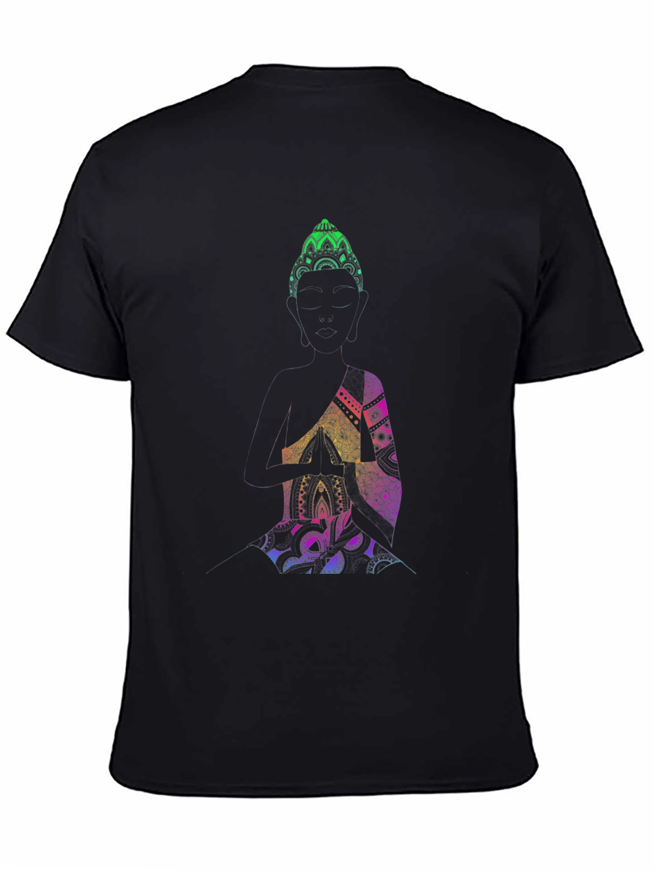 Buddha Mandala Graphic Print Black T-Shirt