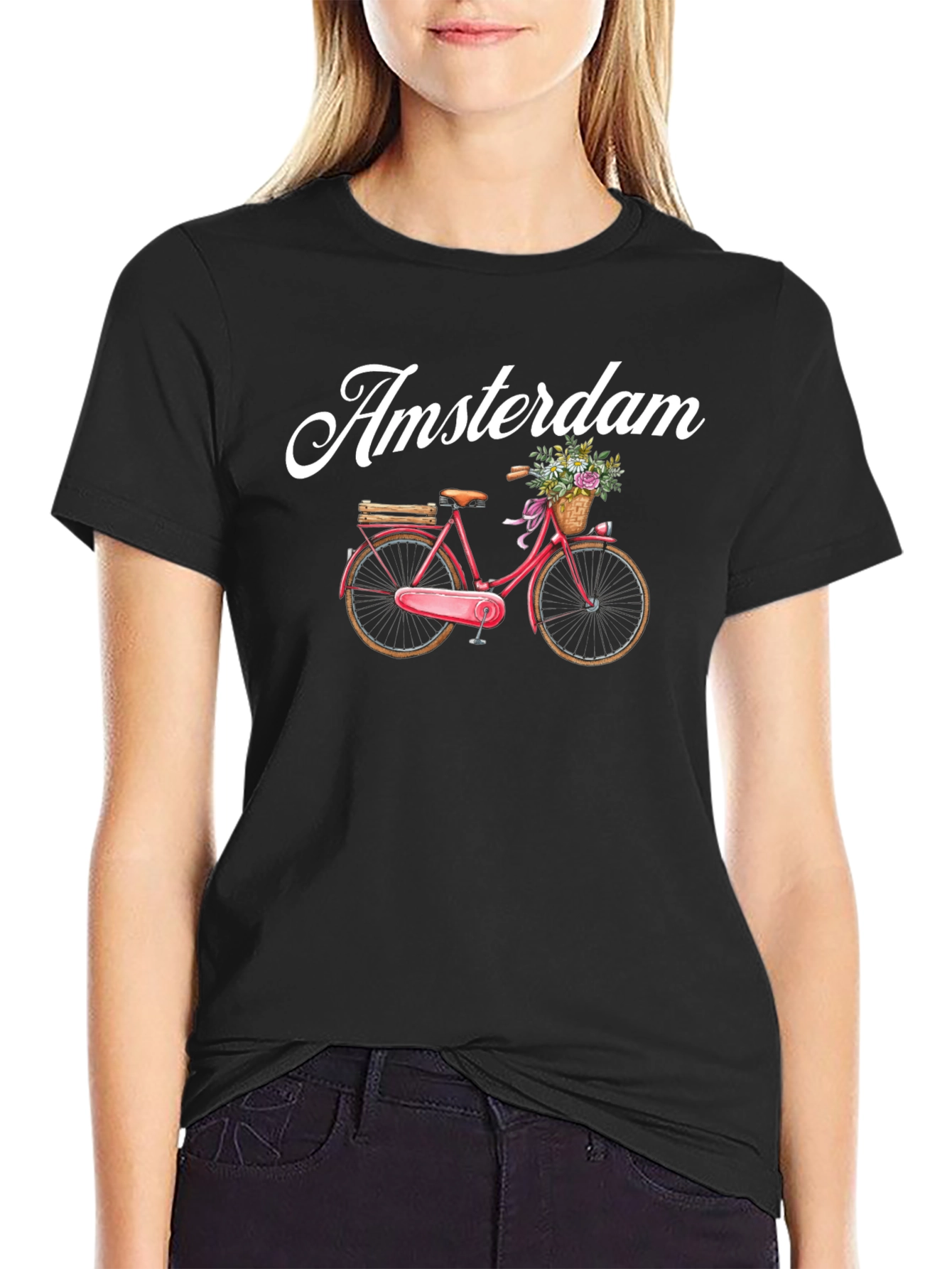Amsterdam Bicycle Graphic Tee - Black Cotton T-Shirt