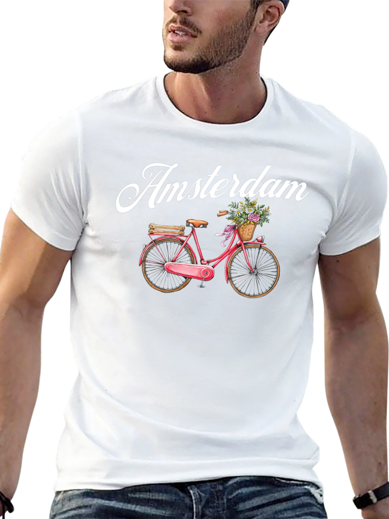 Amsterdam Bicycle Graphic Tee - Black Cotton T-Shirt