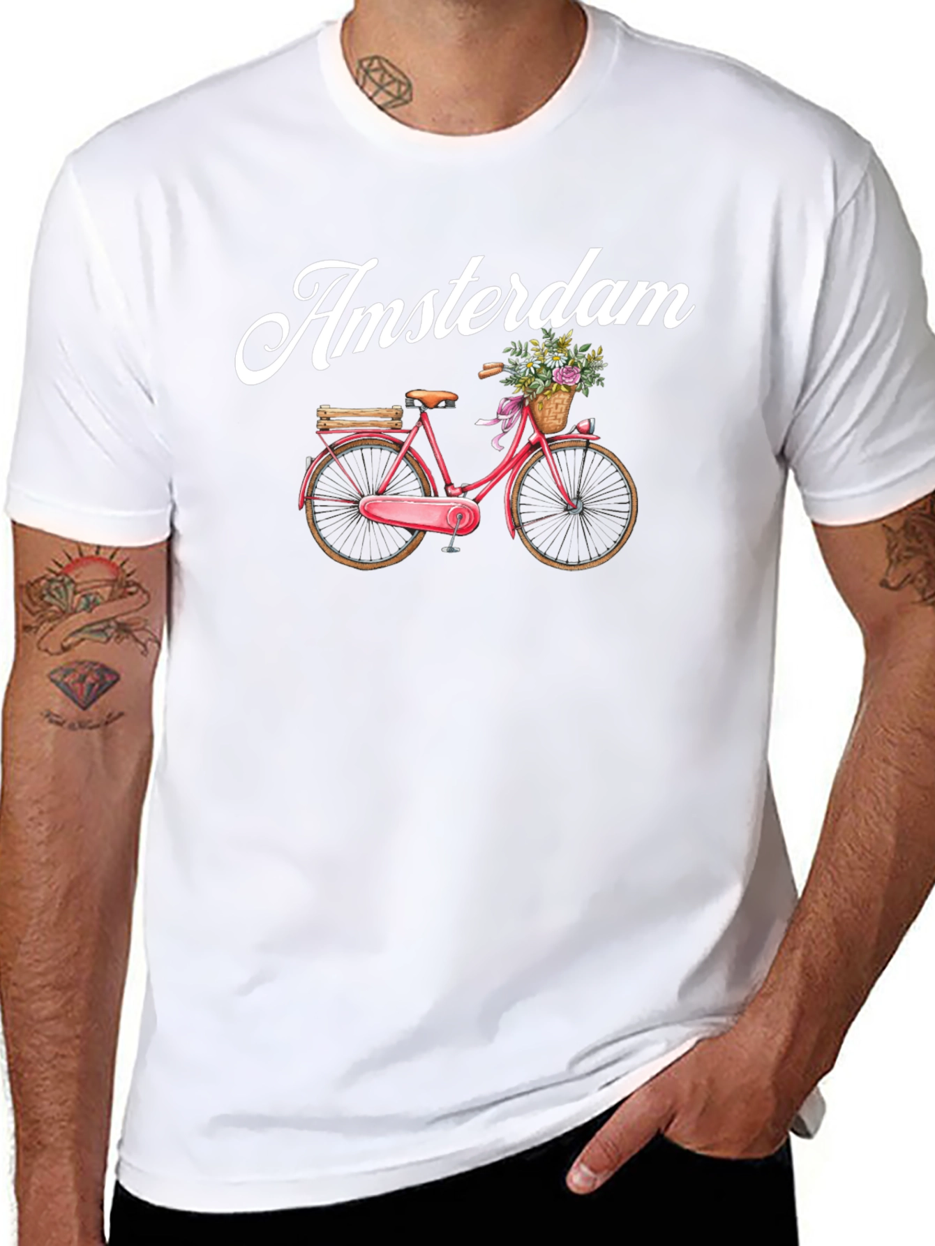 Amsterdam Bicycle Graphic Tee - Black Cotton T-Shirt
