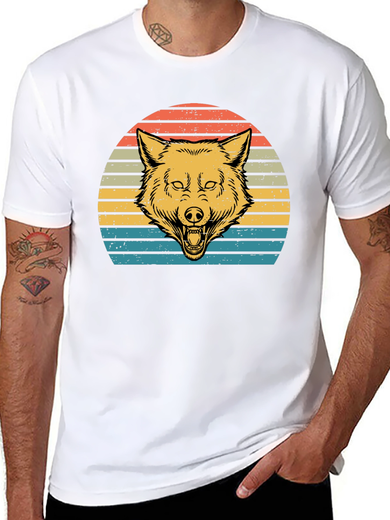 Retro Wolf Sunset Graphic Tee - Black