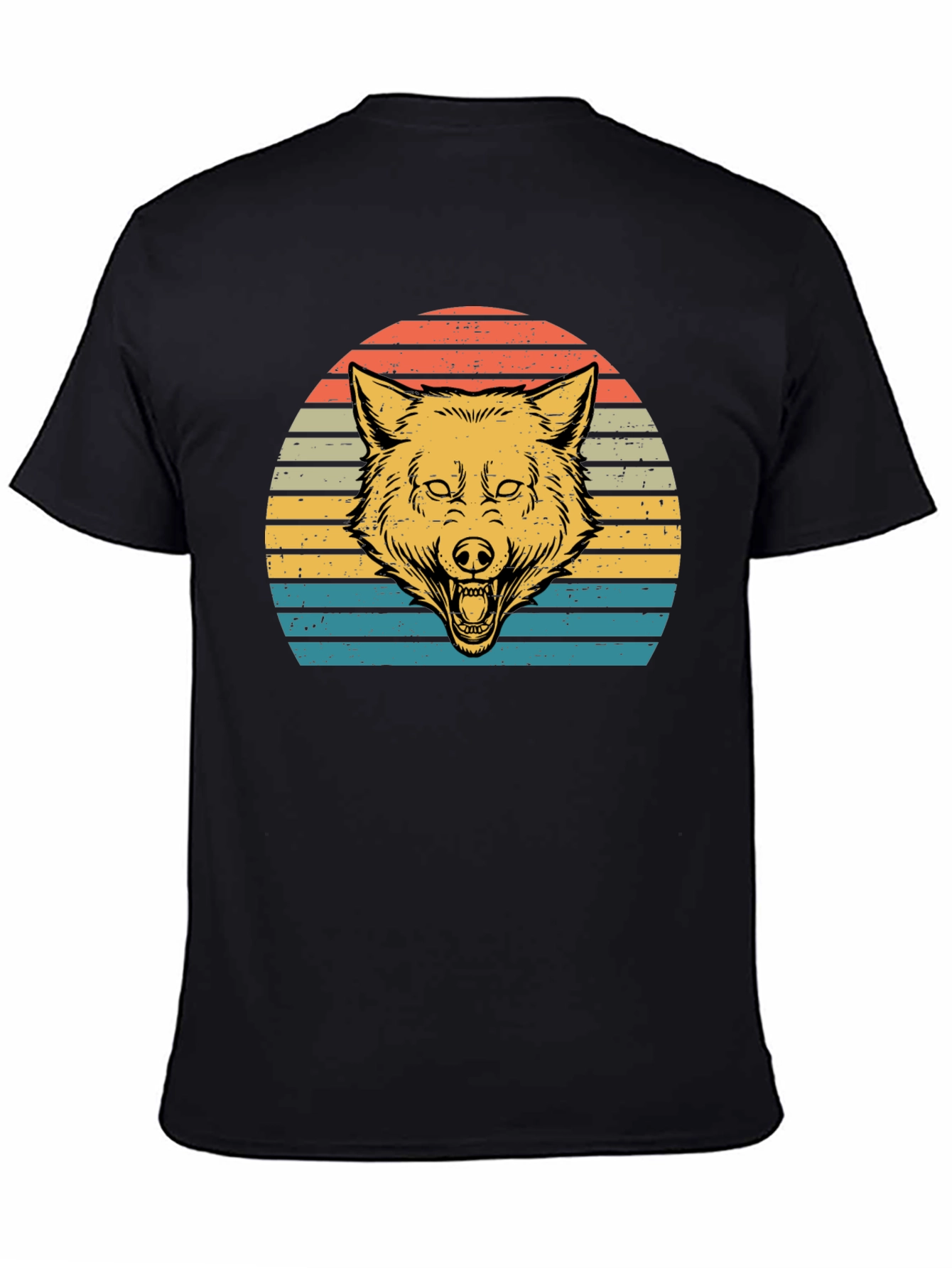 Retro Wolf Sunset Graphic Tee - Black