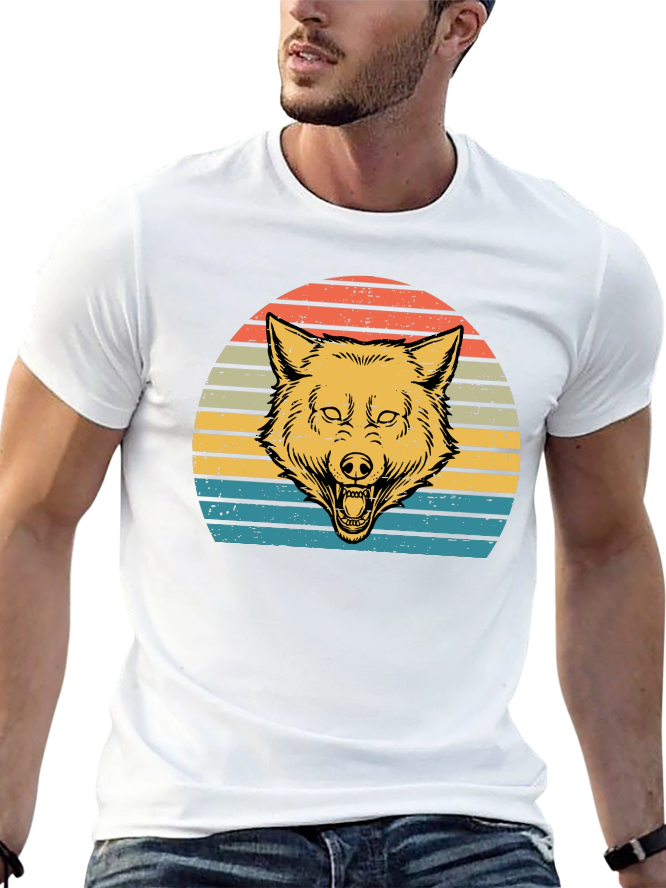 Retro Wolf Sunset Graphic Tee - Black