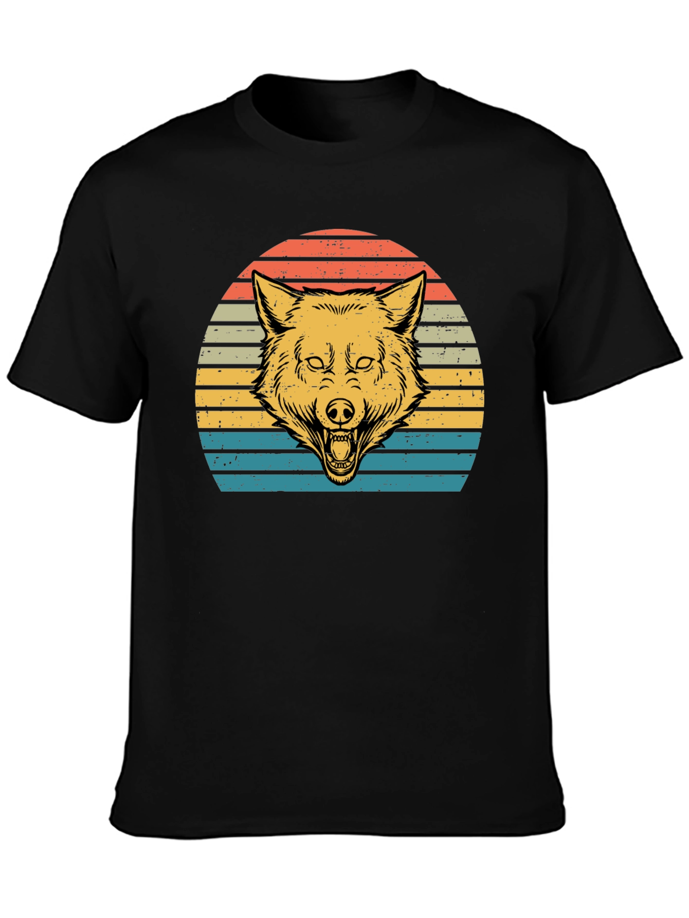 Retro Wolf Sunset Graphic Tee - Black