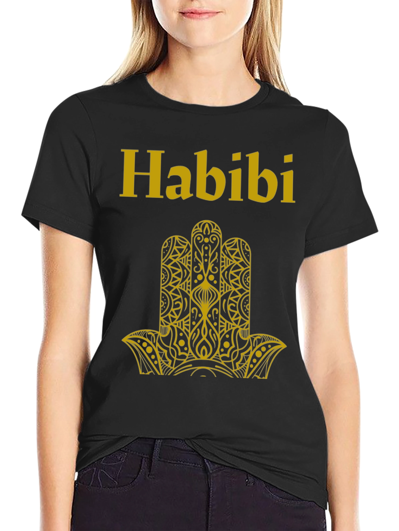 Habibi T-Shirt Black with Gold Hamsa Design