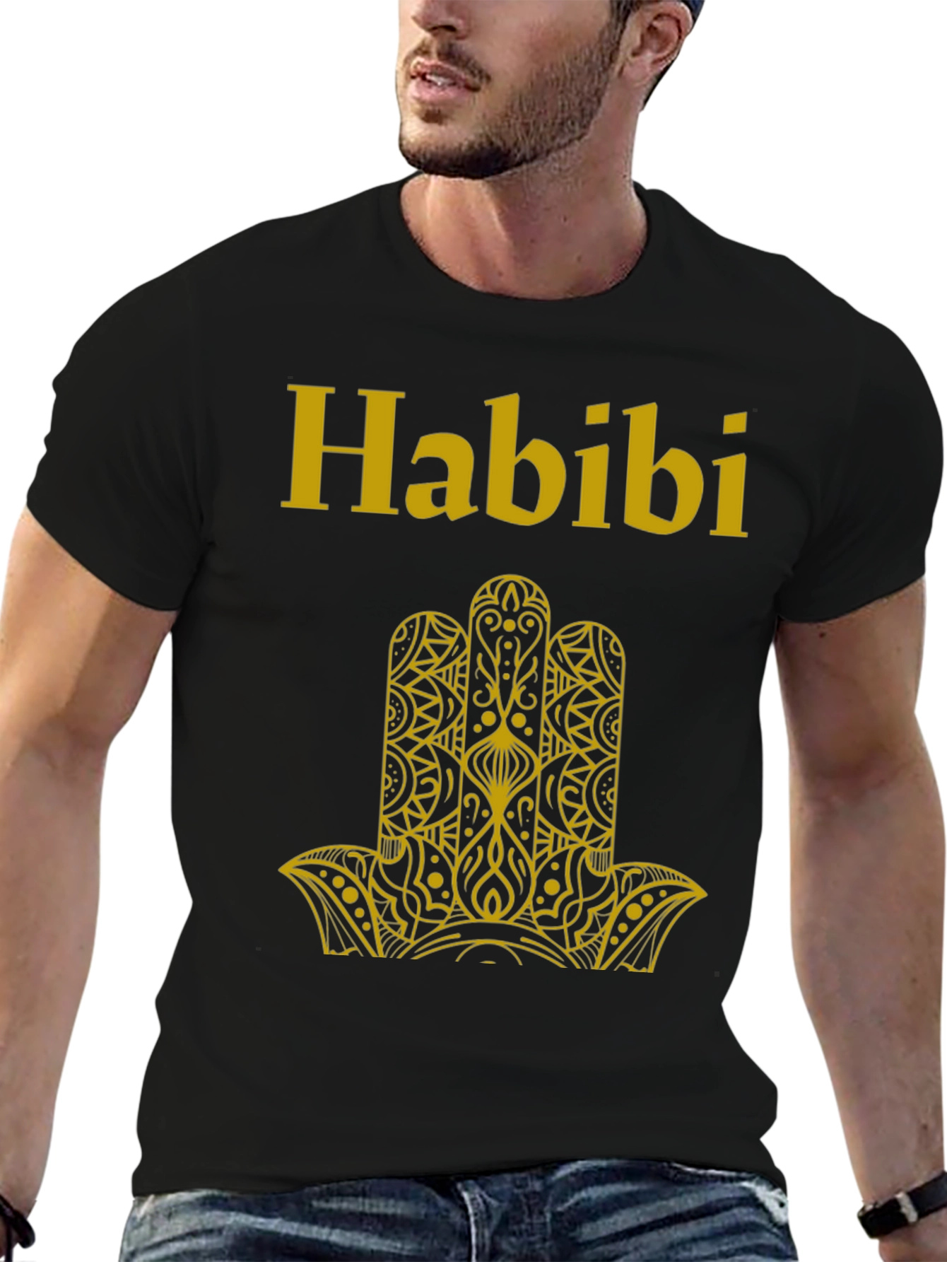 Habibi T-Shirt Black with Gold Hamsa Design