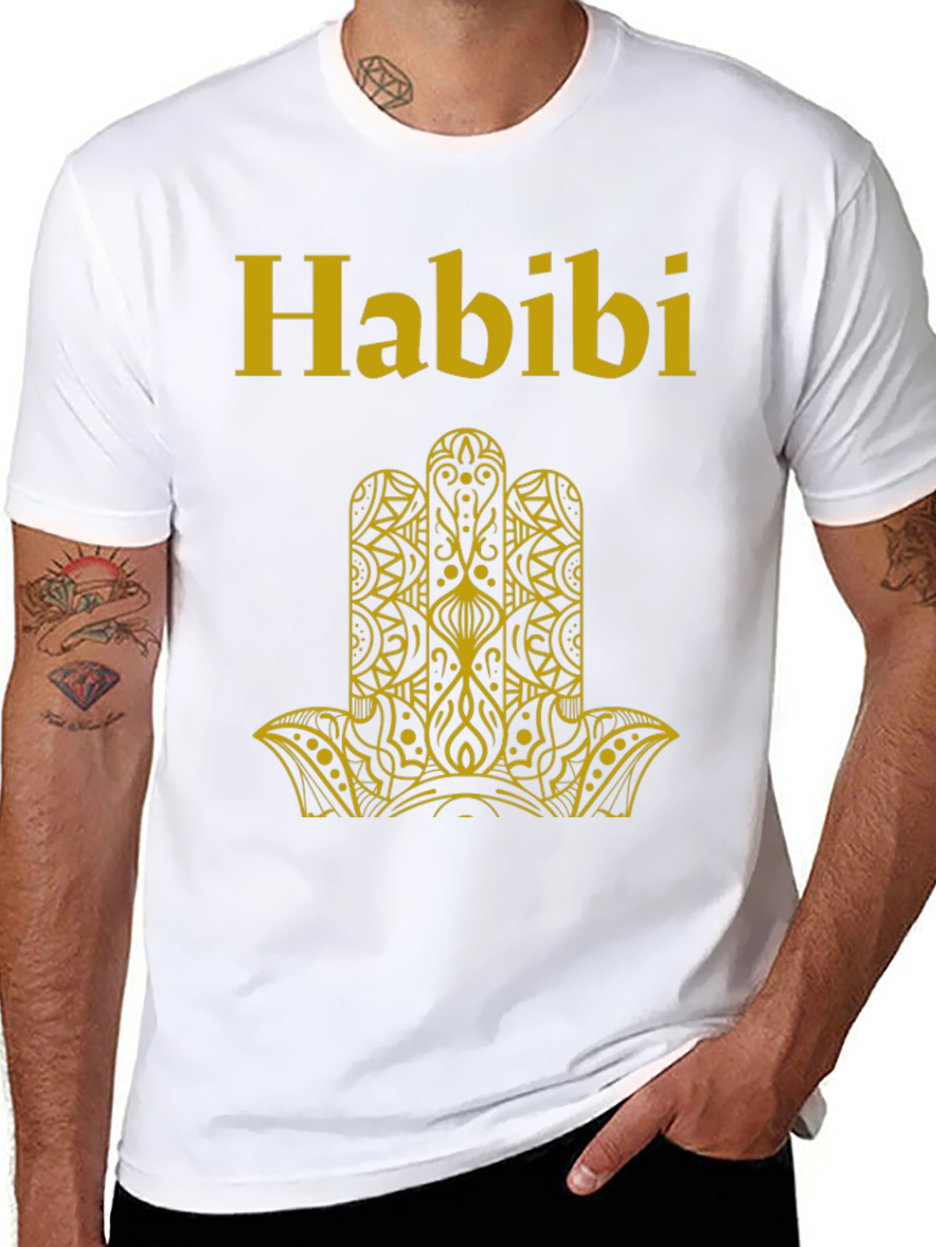 Habibi T-Shirt Black with Gold Hamsa Design