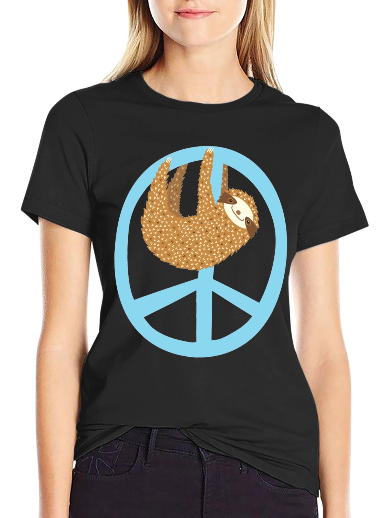 Sloth Peace Sign Graphic Tee - Relaxed Fit