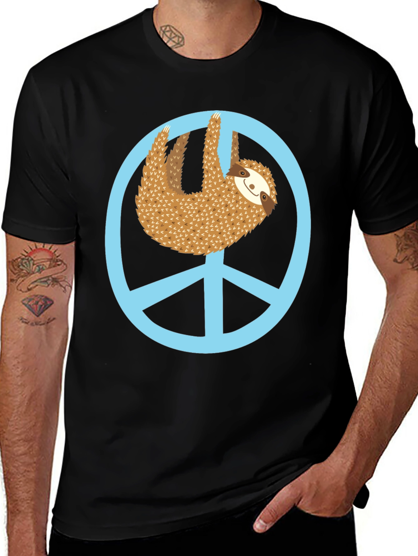Sloth Peace Sign Graphic Tee - Relaxed Fit