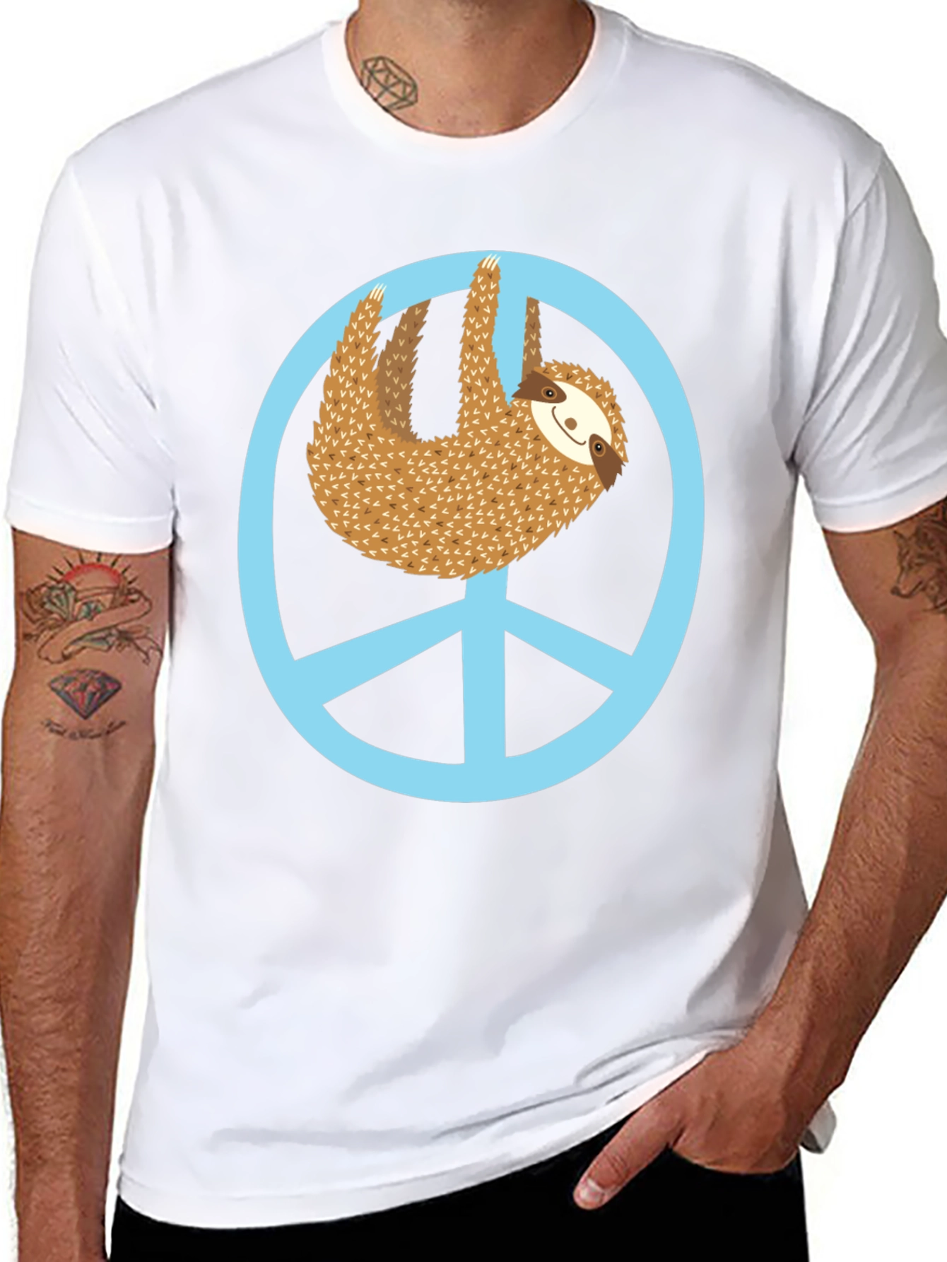 Sloth Peace Sign Graphic Tee - Relaxed Fit
