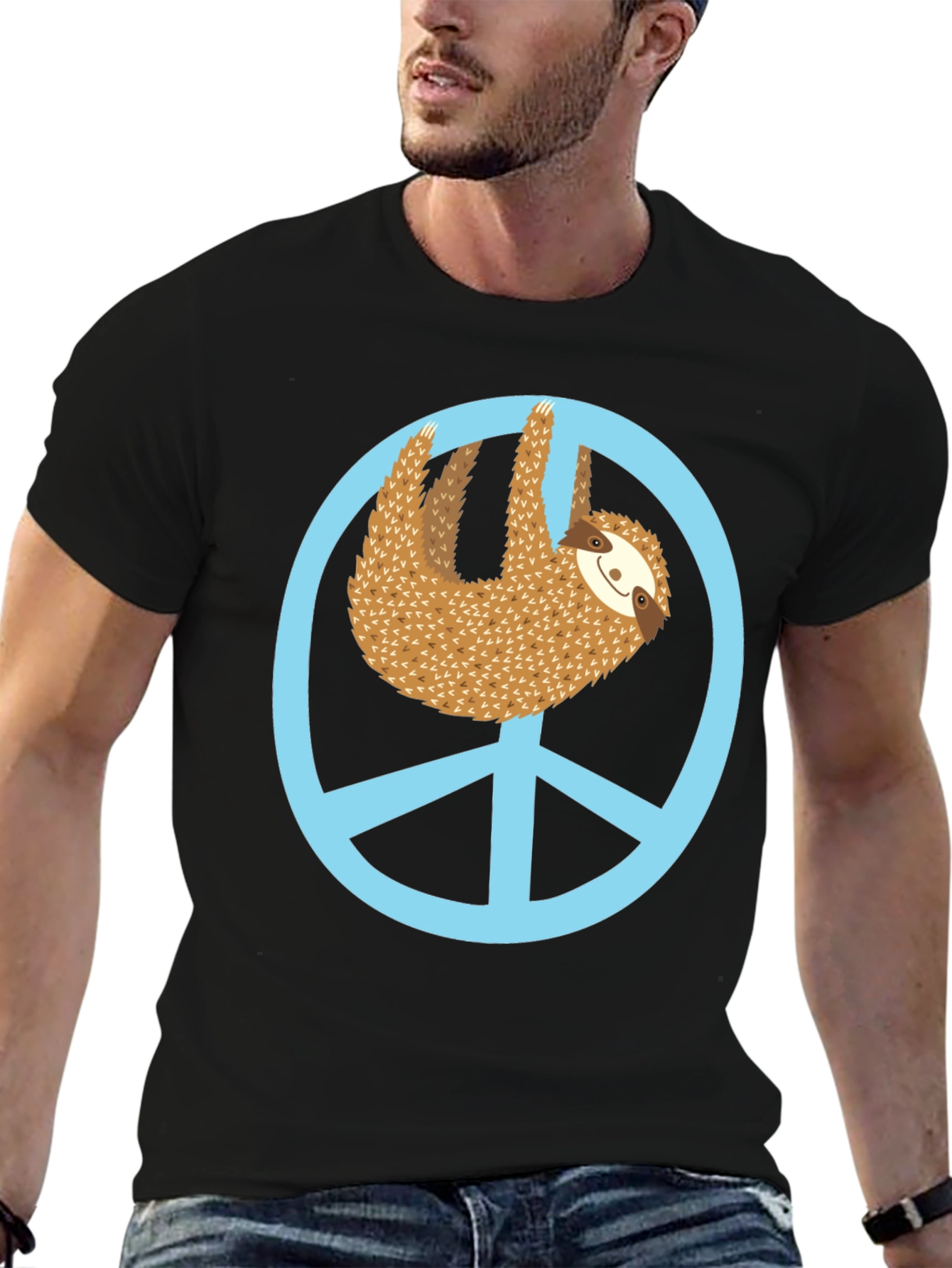 Sloth Peace Sign Graphic Tee - Relaxed Fit