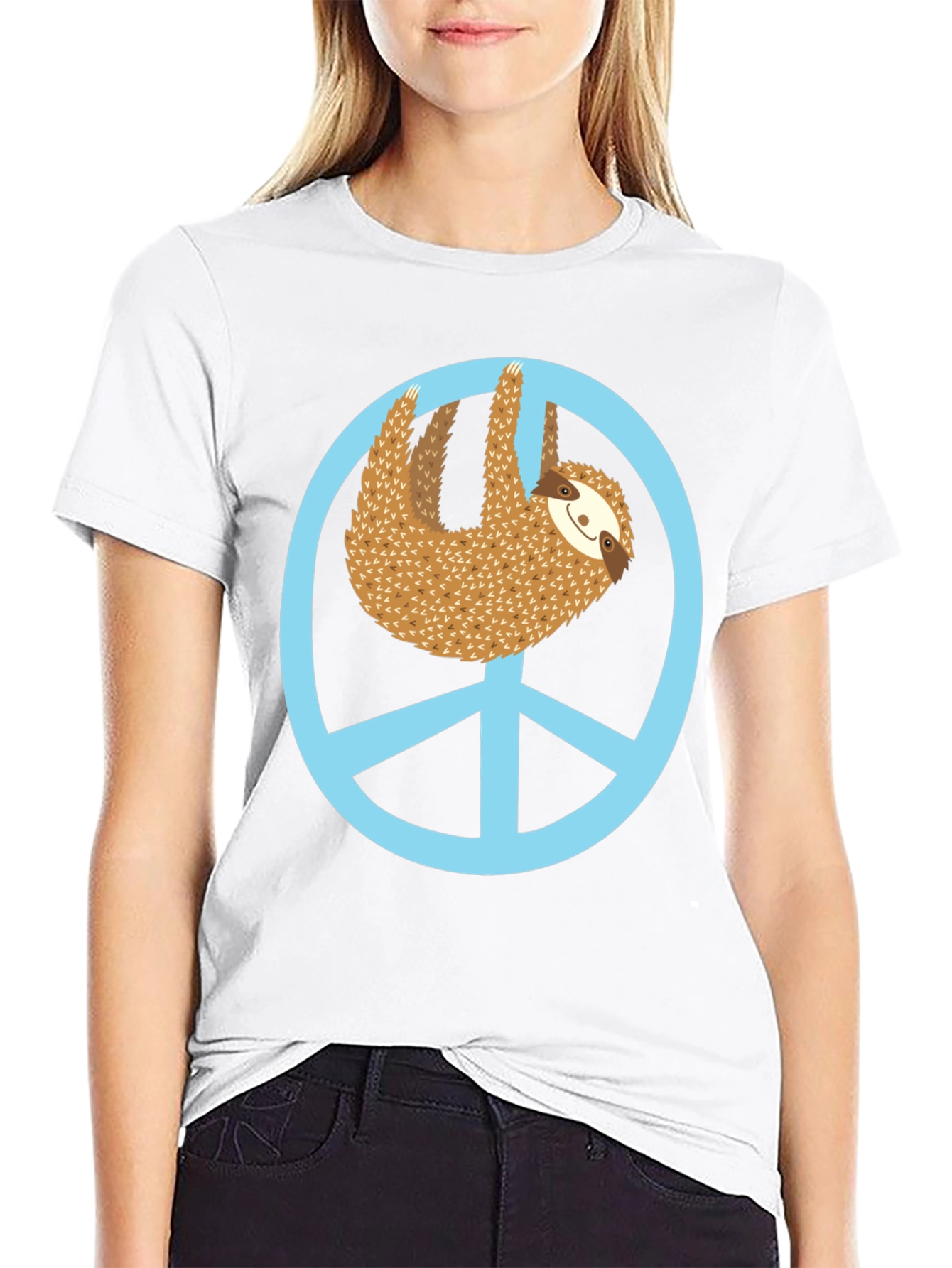 Sloth Peace Sign Graphic Tee - Relaxed Fit