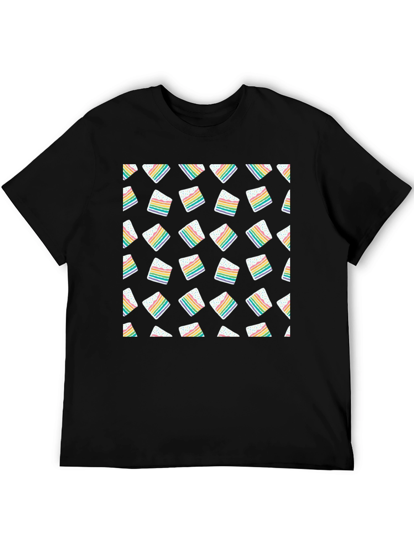 Rainbow Cake Slice Pattern Black T-Shirt