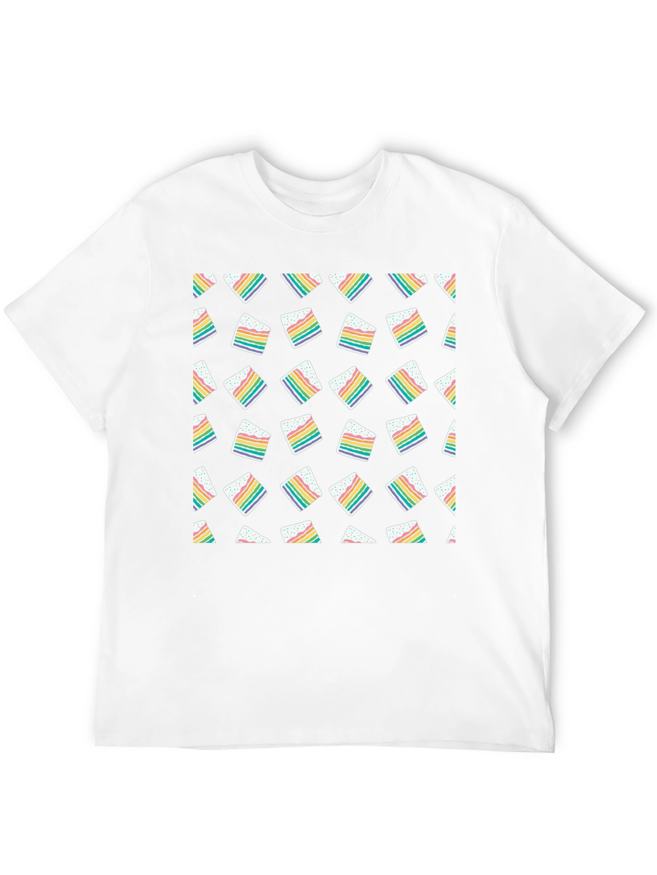 Rainbow Cake Slice Pattern Black T-Shirt