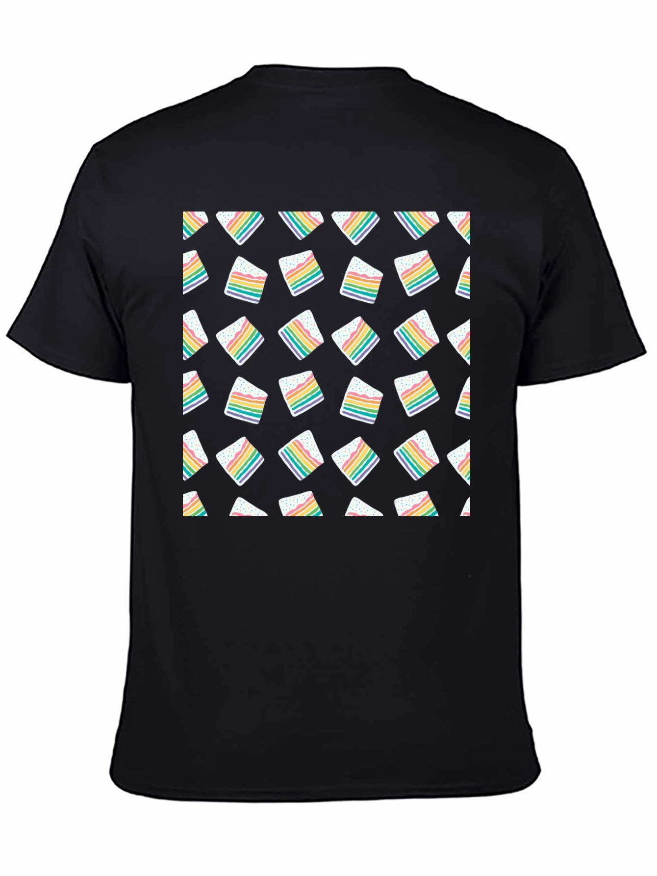 Rainbow Cake Slice Pattern Black T-Shirt