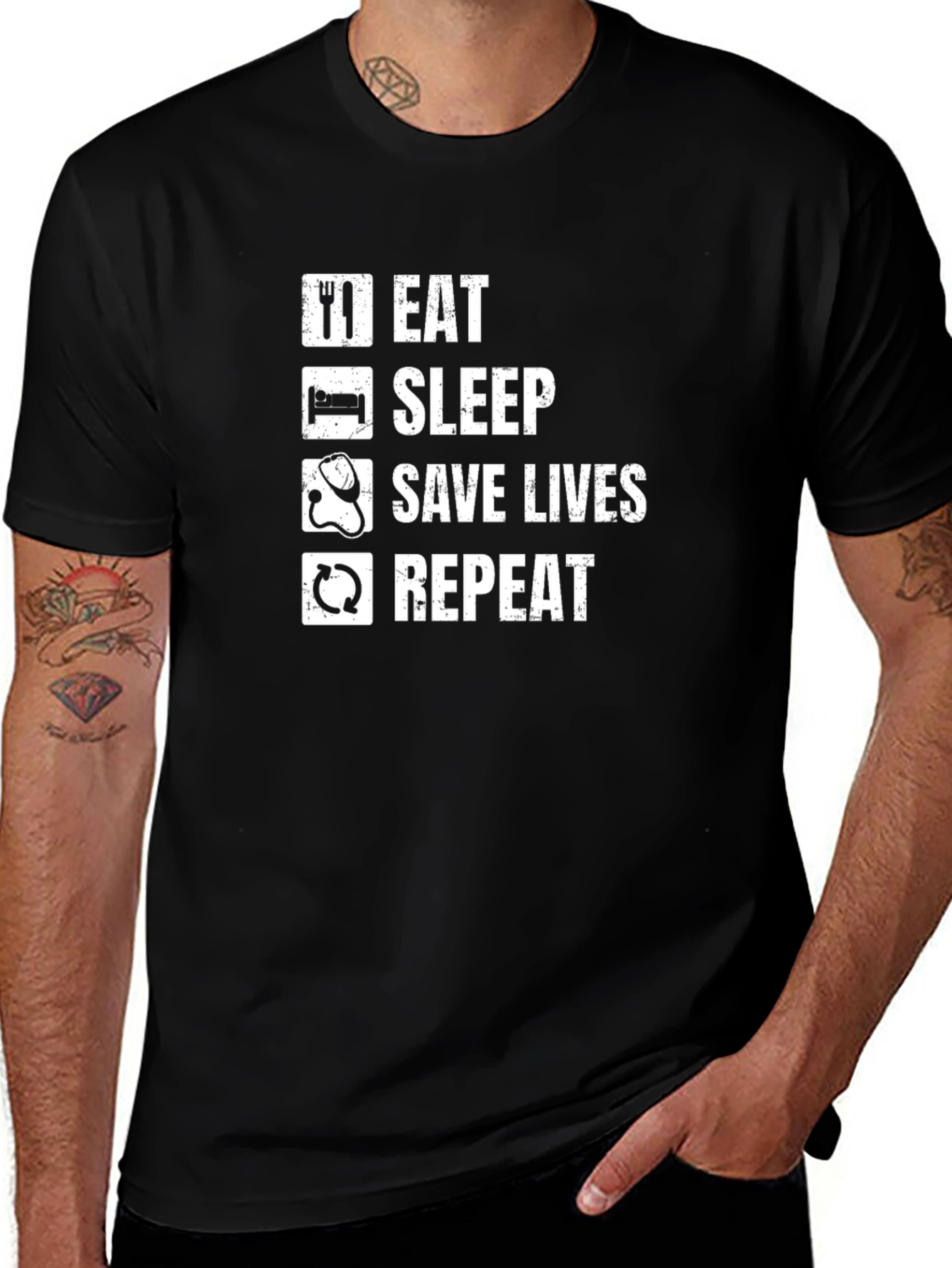 Eat Sleep Save Lives Repeat Graphic Tee - Black