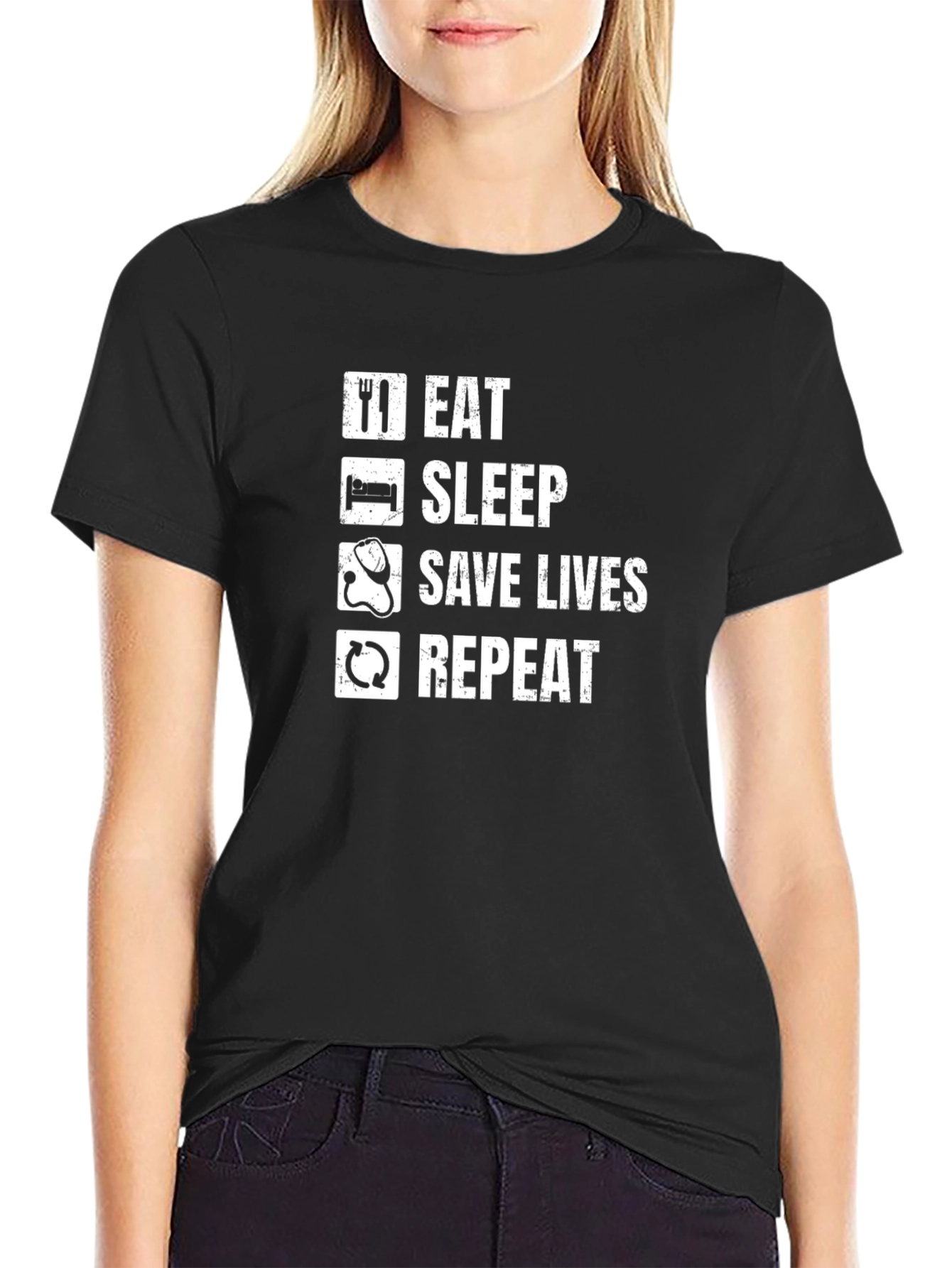 Eat Sleep Save Lives Repeat Graphic Tee - Black