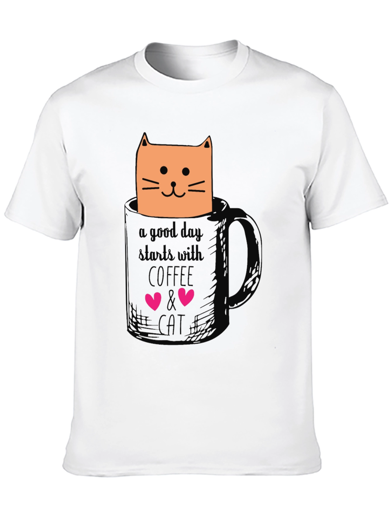 Coffee and Cat Graphic T-Shirt