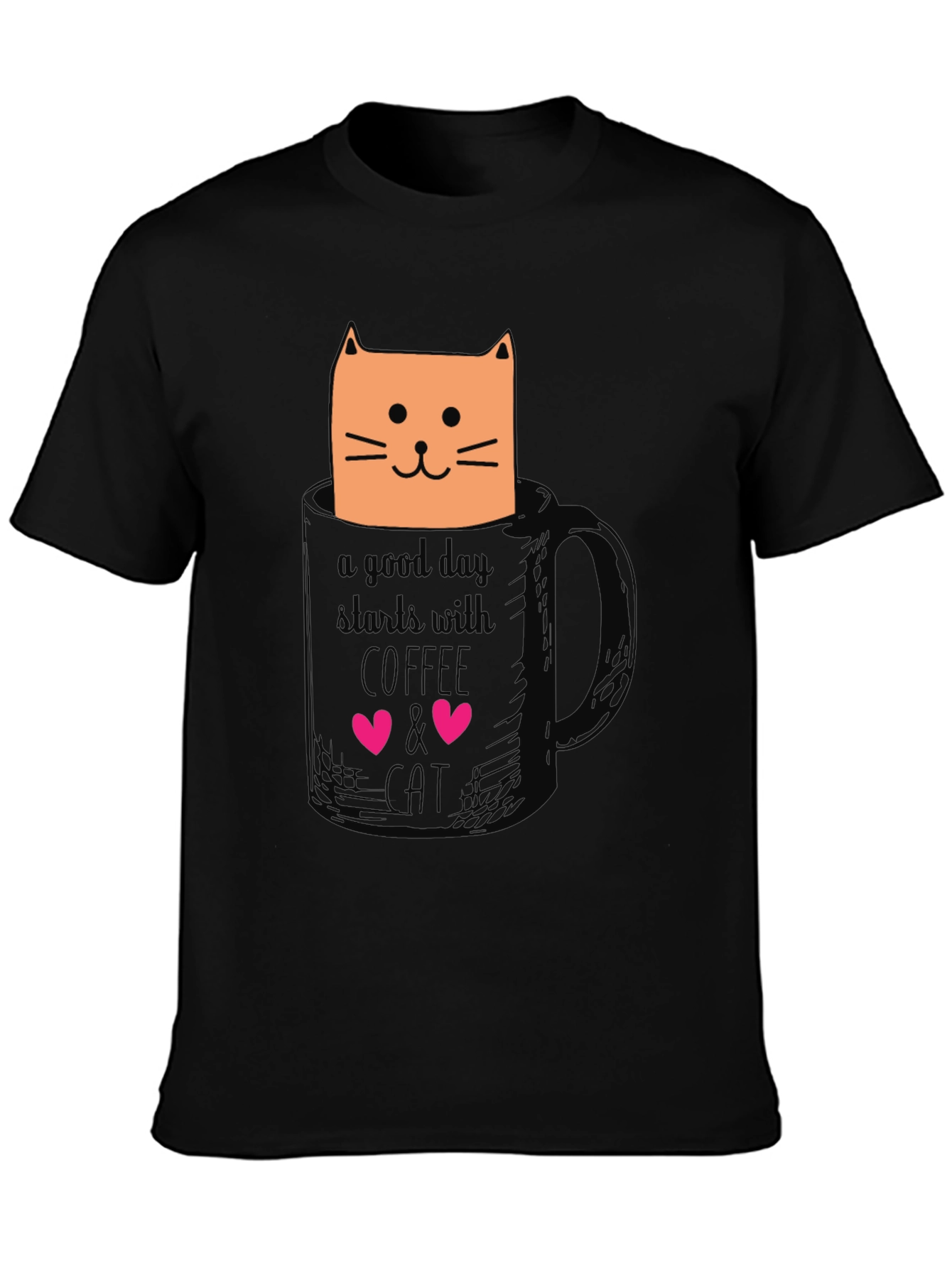 Coffee and Cat Graphic T-Shirt