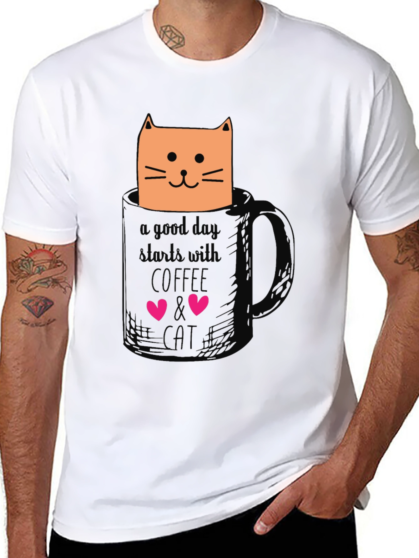 Coffee and Cat Graphic T-Shirt