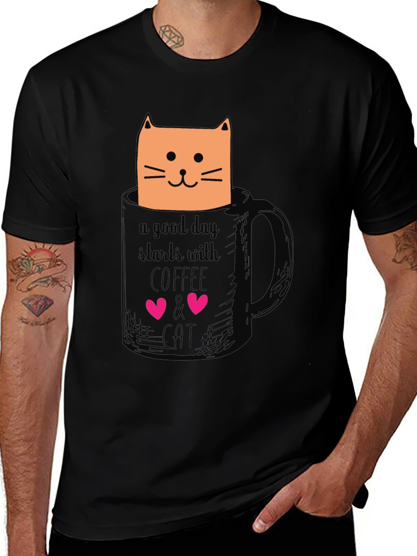 Coffee and Cat Graphic T-Shirt