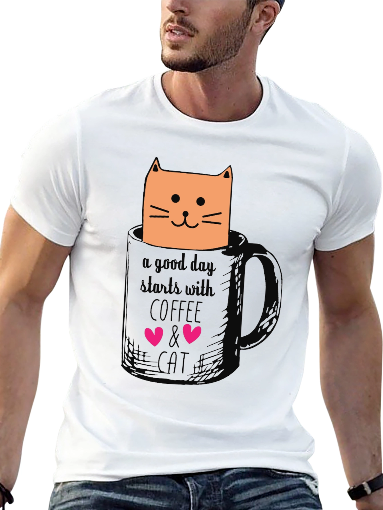 Coffee and Cat Graphic T-Shirt