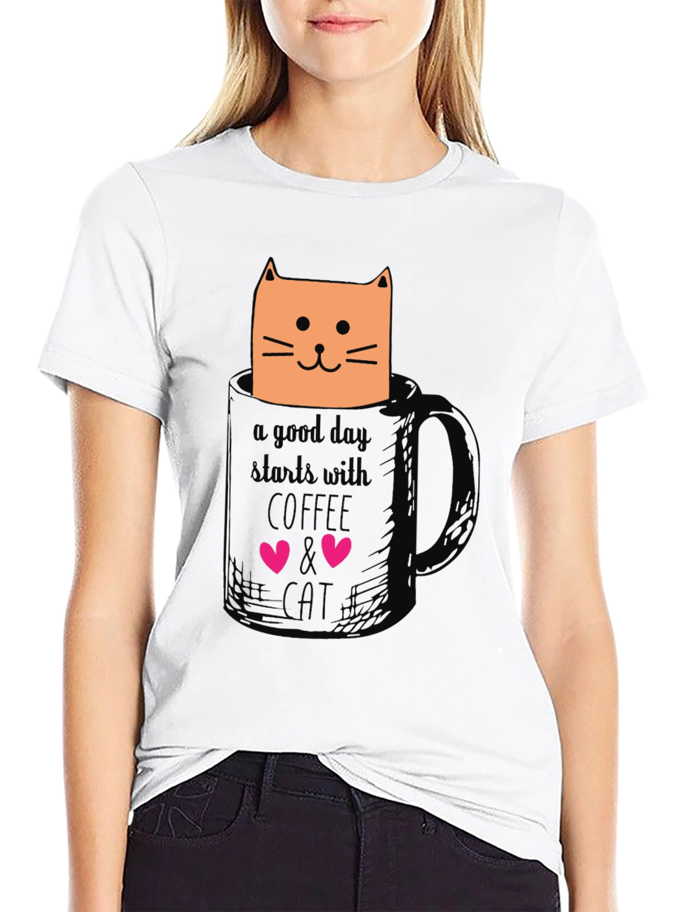 Coffee and Cat Graphic T-Shirt