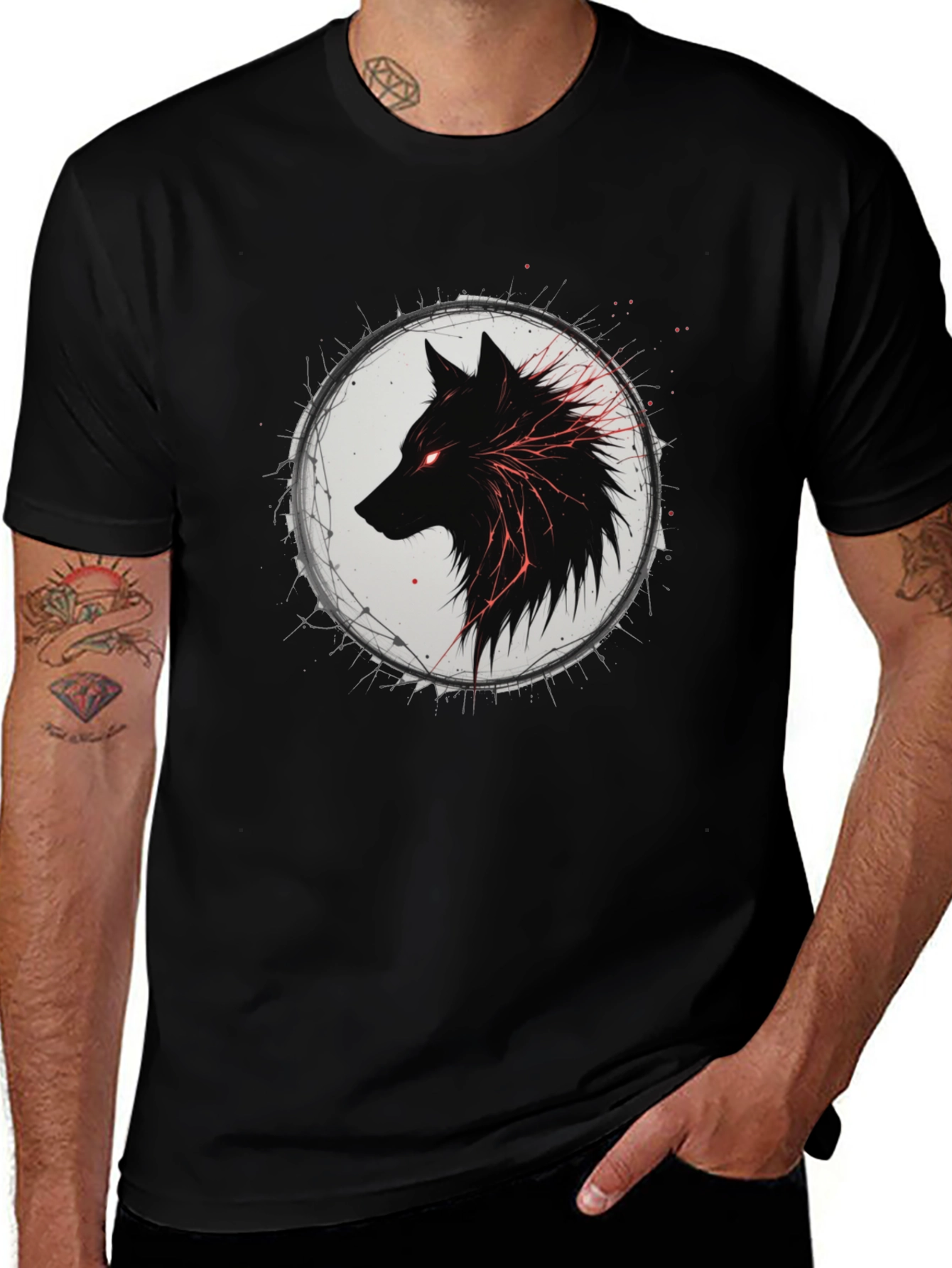 Black Wolf Graphic Tee - Mens Fashion